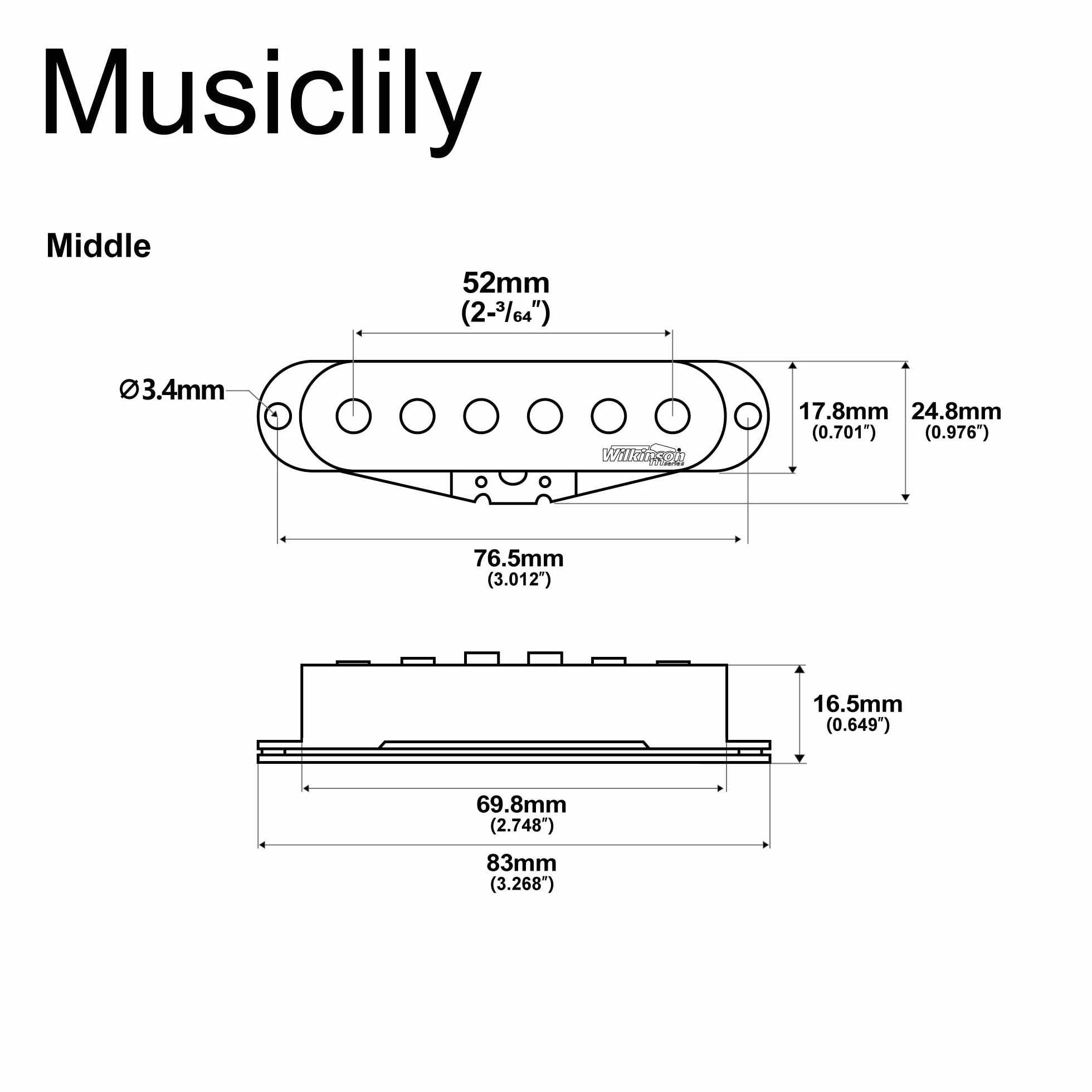 Wilkinson Seria M High Output Alnico 5 Przetwornik Single Coil Strat Middle do Gitary Elektrycznej Stratocaster, Czarny