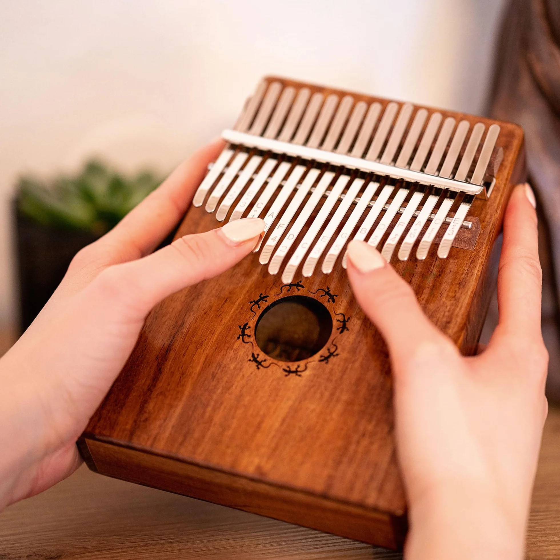 Ortega Kalimba C-Dur 17 kluczy akustyczny fortepian na kciuk seria Lizard z etui Deluxe