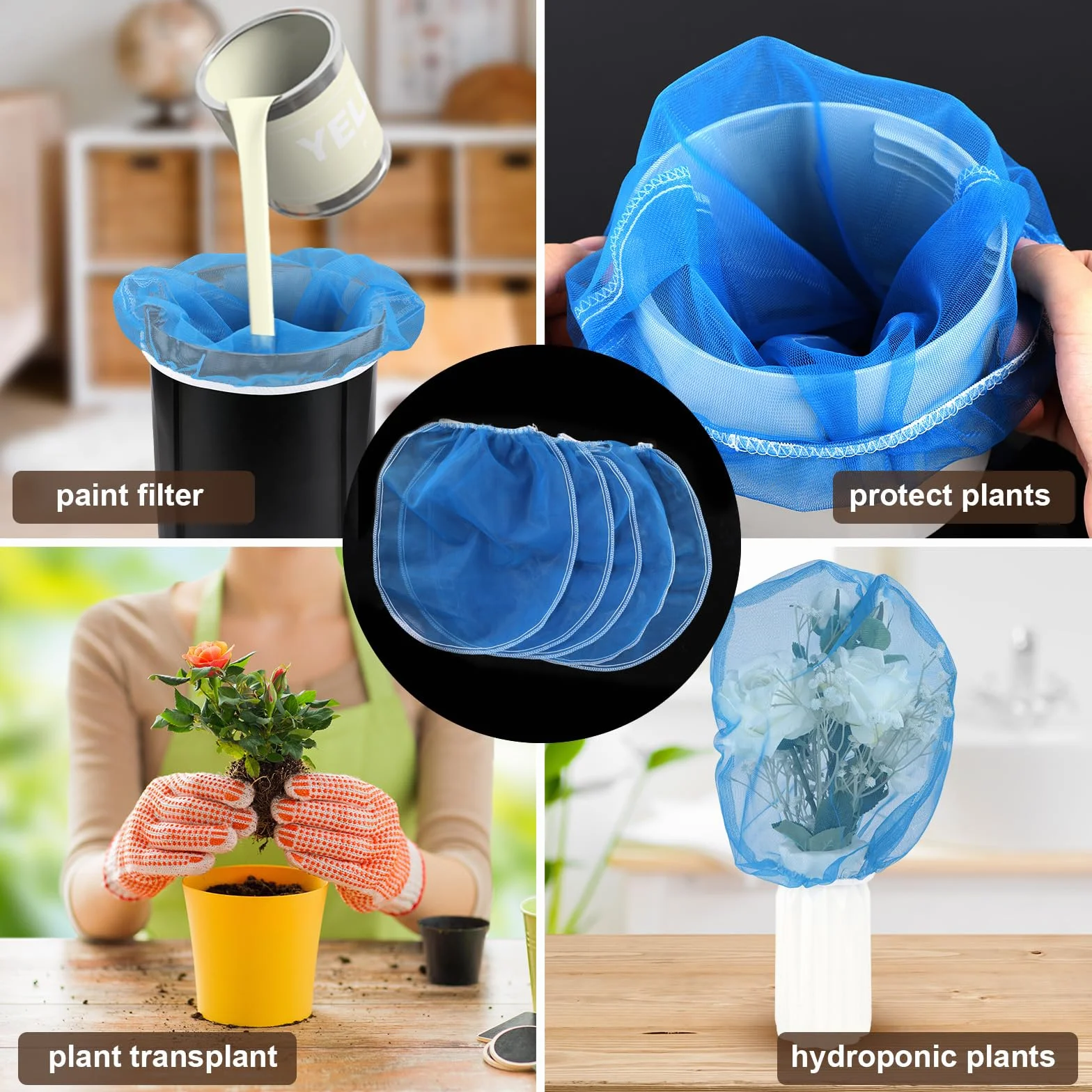 10 Sztuk Worki Na Farbe, Niebieskie Drobne Oczka Worek Filtrujacy Farbe Elastyczne Otwarcie Uzywane w 5 Galonów Wiadra Worek Filtrujacy do Hydroponiki Malarstwa Ogrodnictwa