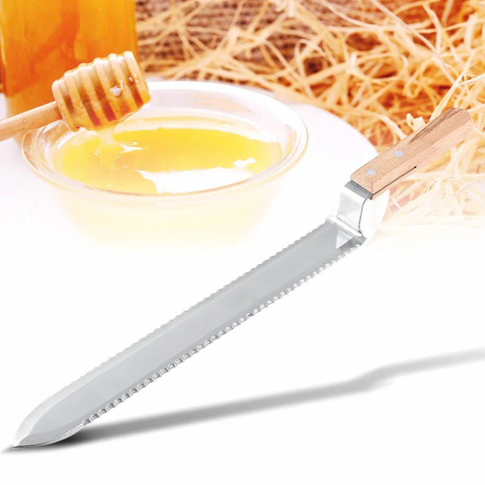 Tefola Nóż do wykrywania, pszczelarstwa, miodu, ekstraktor, stal nierdzewna, miód, skrobak do odkrywania miodu z drewnianym uchwytem, ultracienka wirówka 280 mm, skrobak do miodu, wyciąg, prezent dla