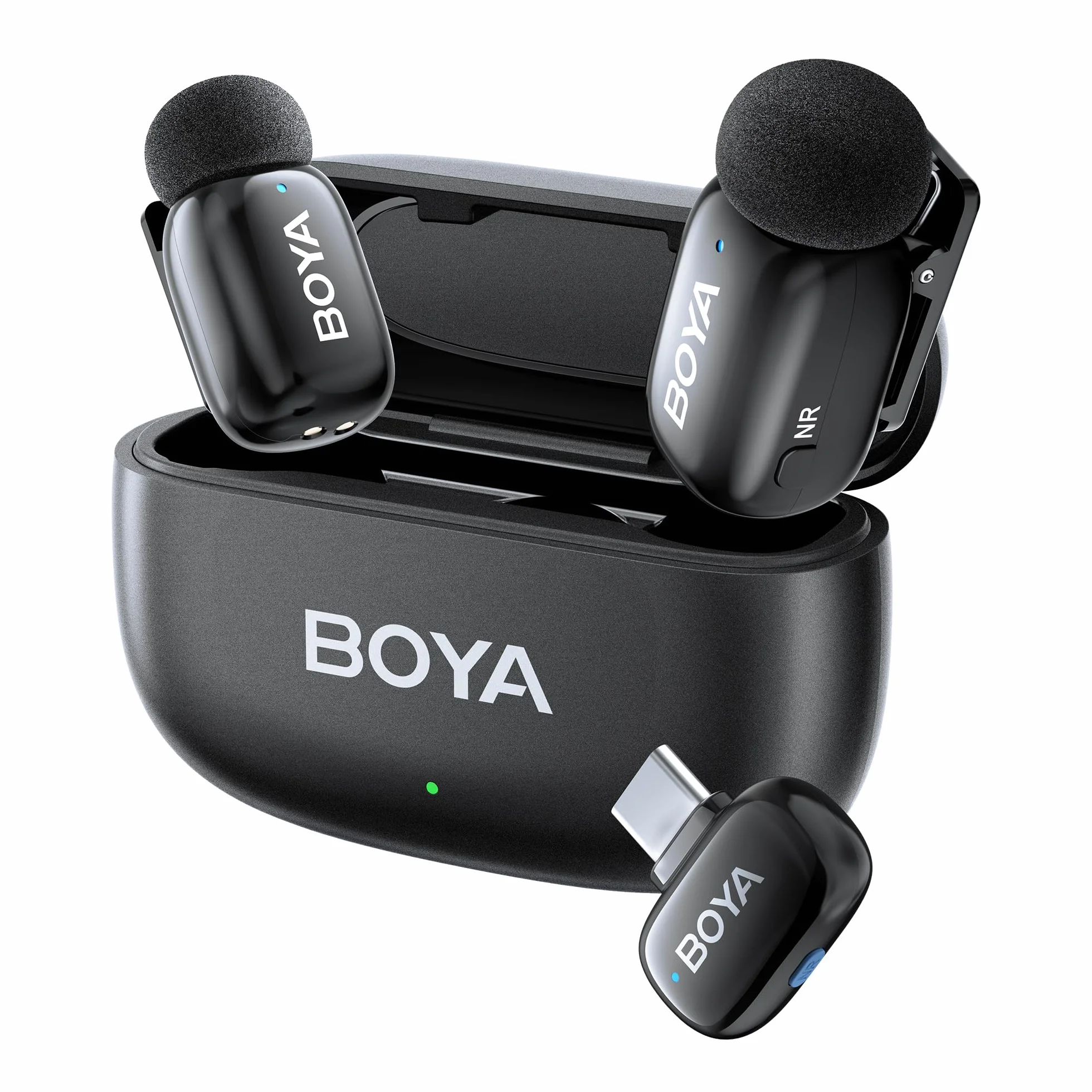 Boya BOYAMini USB-C Mini Bezprzewodowy Mikrofon, Zmiana AI głosu, 2 Pakiet Mikrofonów Lavalier do Podcast Live Stream Tiktok Vlog Nagrań wideo