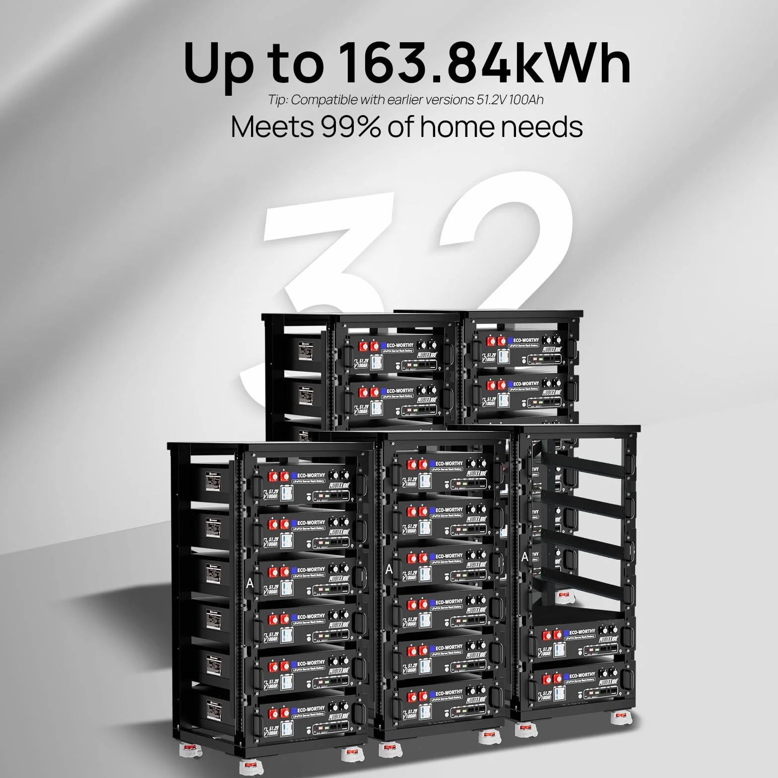 ECO-WORTHY LiFePO4 48 V 100 Ah Bluetooth z baterią litową 100 A BMS 5,12 kWh 48 V, szafa serwerowa, bateria solarna do instalacji solarnych, kompletny zestaw, instalacja fotowoltaiczna, IEC 62619