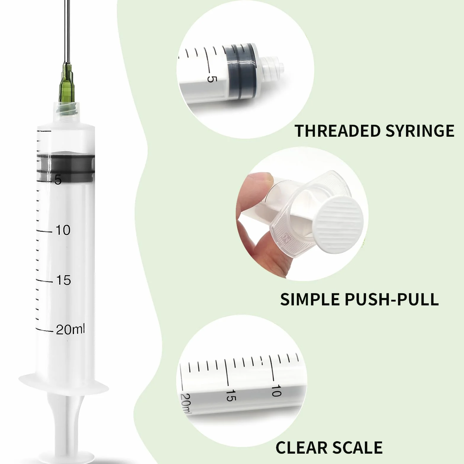 5 sztuk strzykawek Luer Lock 20 ml, plastikowa strzykawka, zestaw strzykawek z tępą igłą dozującą 14G i nasadką, strzykawka z tworzywa sztucznego z podziałką, strzykawka do karmienia do dozowania