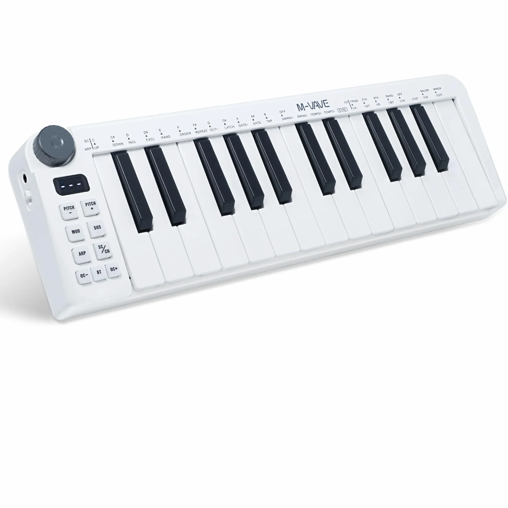 M-VAVE 25-klawiszowa mini klawiatura, klawiatura MIDI, profesjonalny Beat Maker i Keytar do produkcji muzycznej, wbudowana bateria, bezprzewodowe połączenie, Biały, mini bez