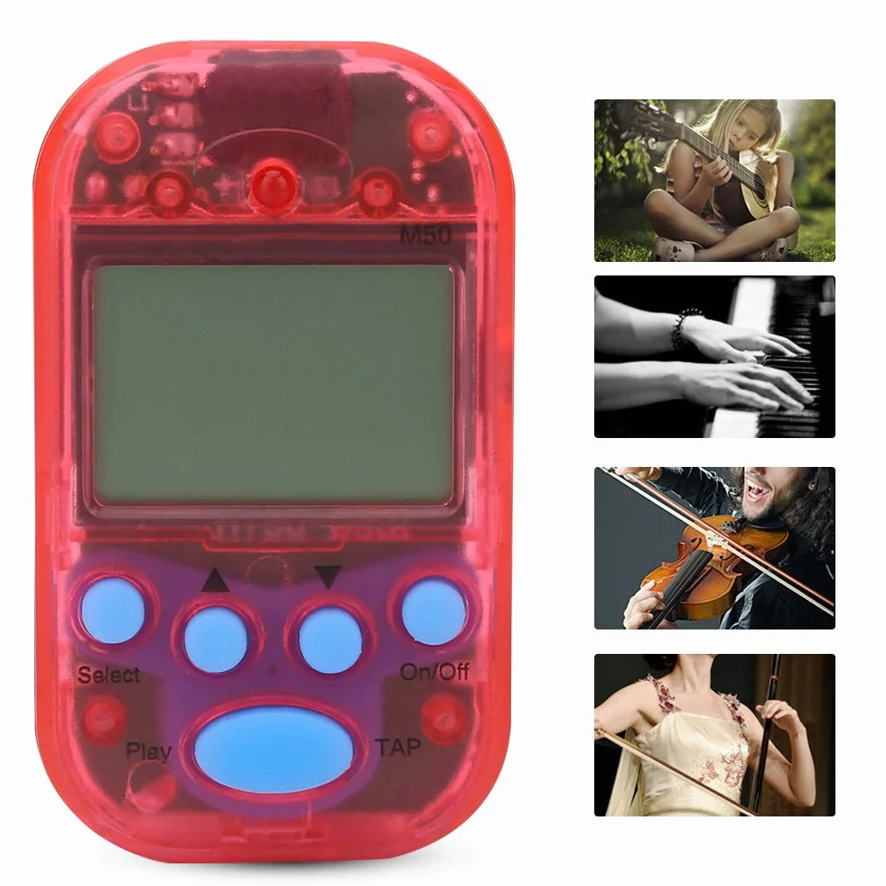 Cyfrowy Przenośny Wielofunkcyjny Metronom, Elektroniczny Jeden Dotyk i łatwo Czytelny Metronom, Mini Clip on Beat Tempo dla Pianina Gitary Saksofonu Fletu Skrzypiec Bębna (Czerwony)
