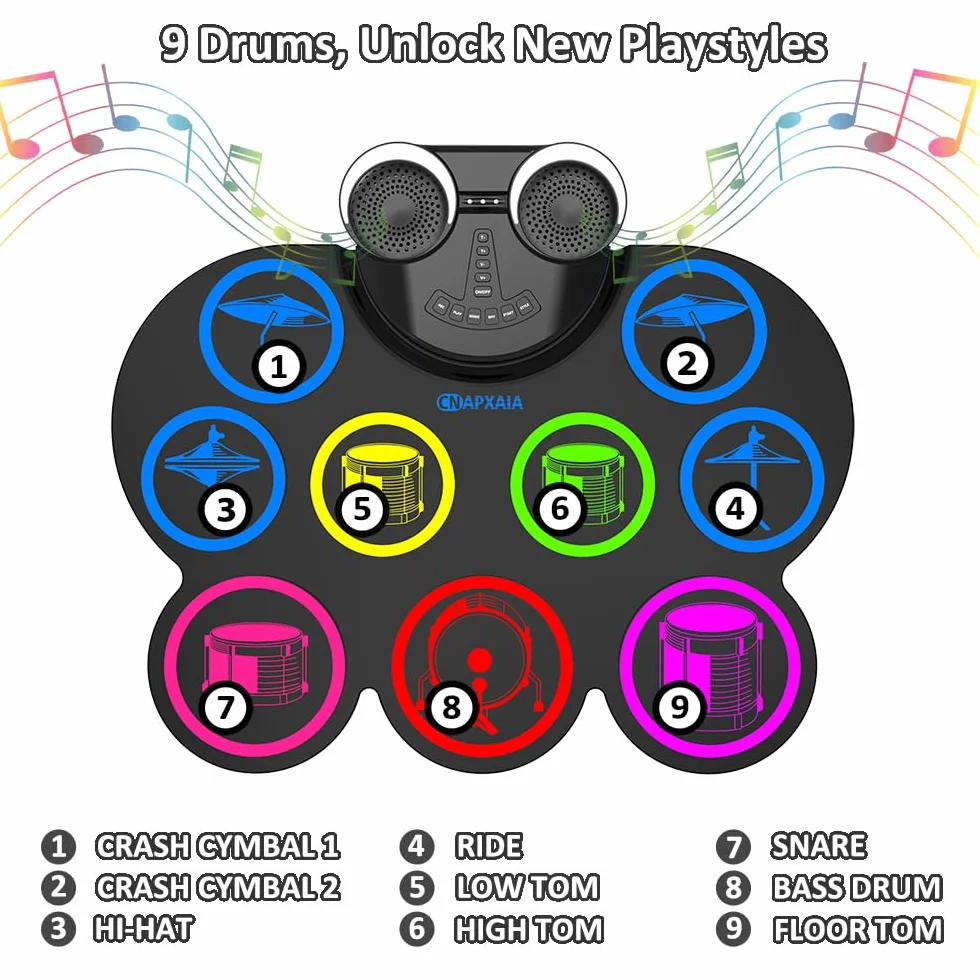 Elektroniczny Zestaw Perkusyjny CNAPXAIA 9 Padów Bębny Elektroniczne Podwójne Głośniki Złącze Słuchawkowe Bluetooth MIDI