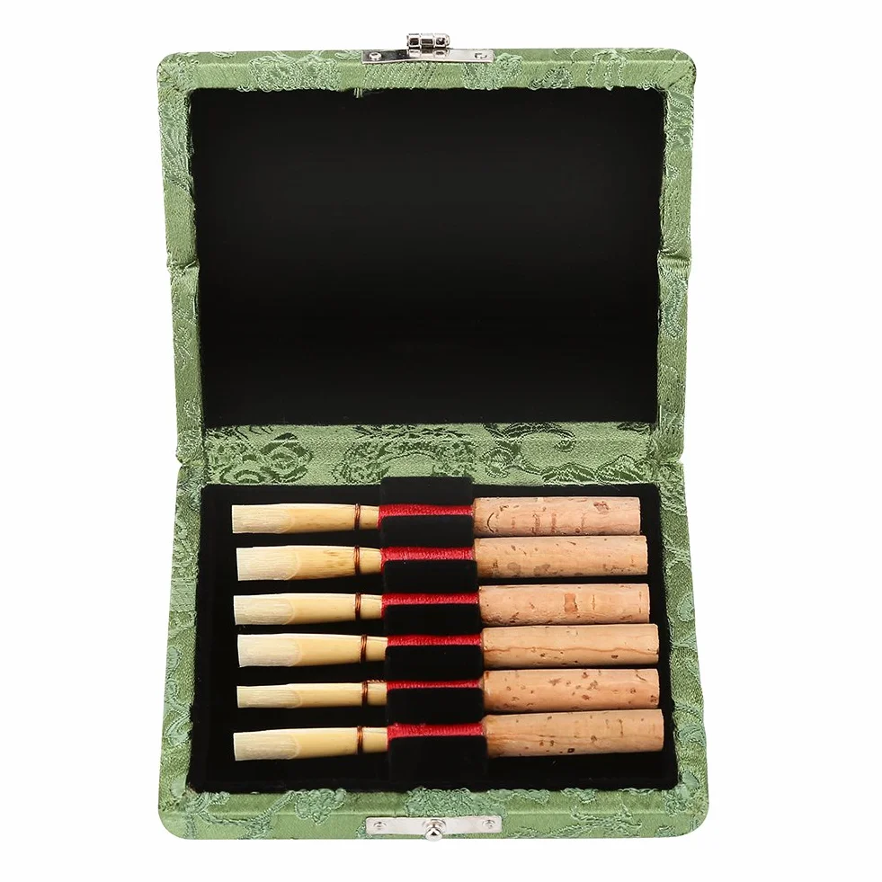 Oboe Reeds etui, drewniana + jedwabna tkanina osłona na ustniki Oboe pojemnik do przechowywania instrument muzyczny pudełko części zamienne do 6 szt. stroików obój (zielony)