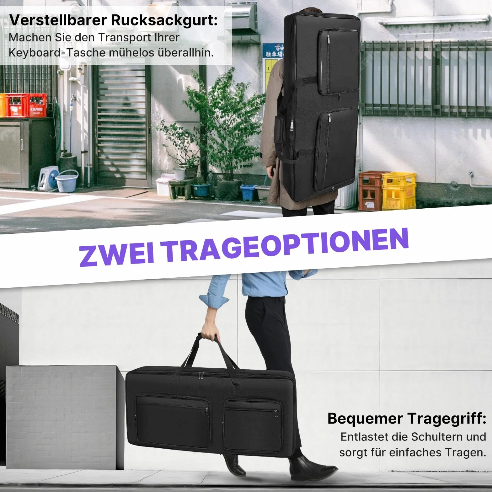 SUNDOY 49 61 76 88 Torba na keyboard – gig bag z tkaniny Oxford 600D, 8mm piankowa wyściółka, idealna do transportu keyboardów, akcesoriów muzycznych i nie tylko, czarny, Für Klaviere mit 61 Tasten