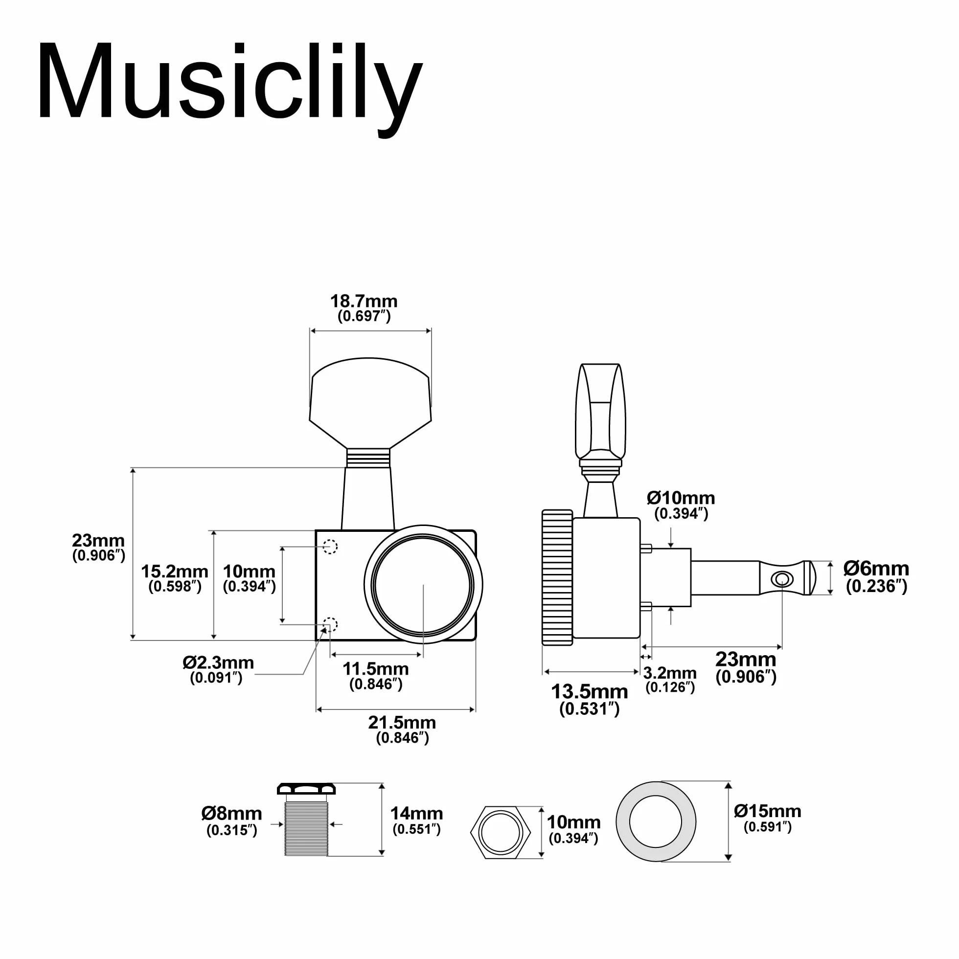 Musiclily Tunery Blokujące Gitaryowe Klucze Blokowane Kołki do Strojenia do Gitary Elektrycznej Strat Tele, Chrom