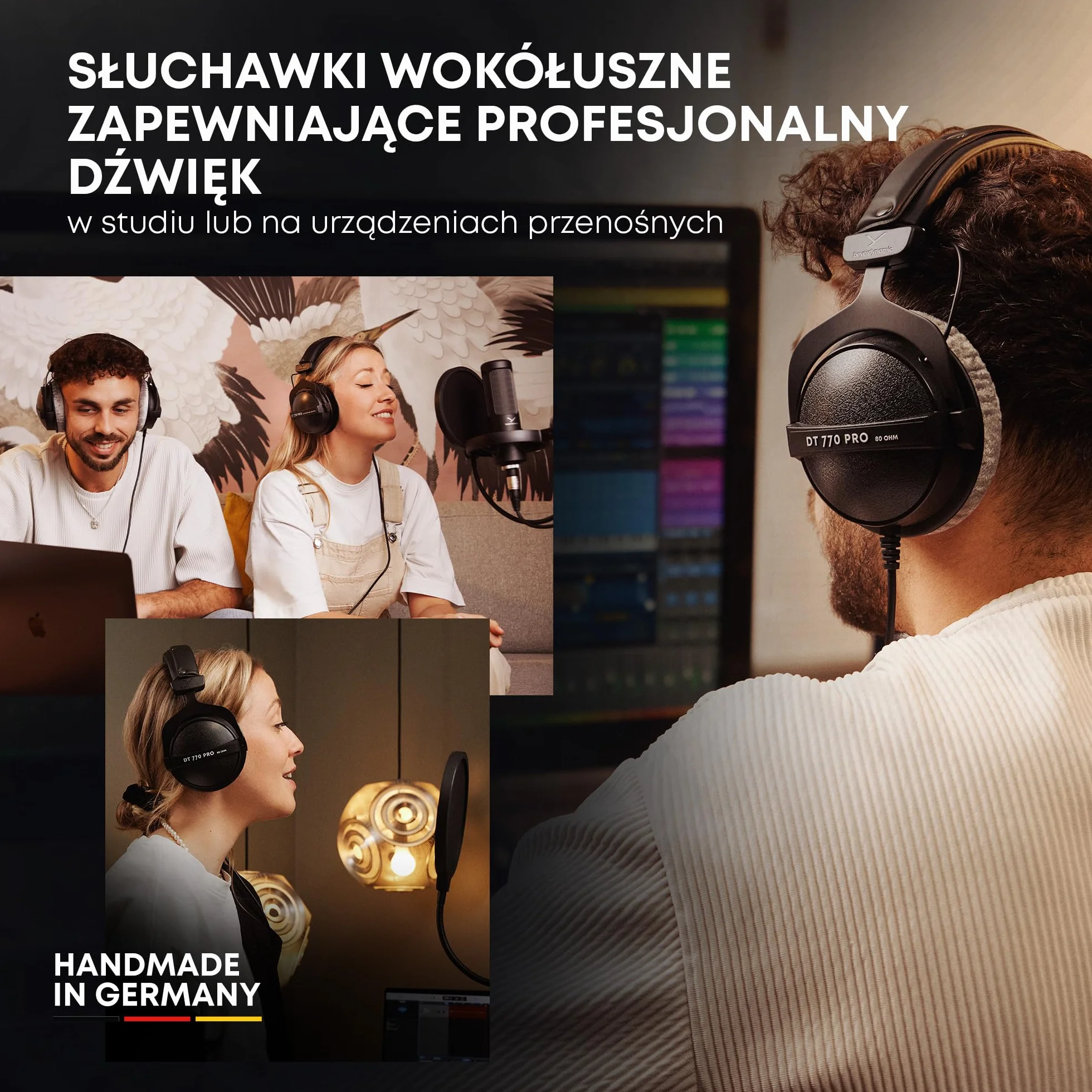 beyerdynamic DT 770 PRO 250 Ohm, nauszne słuchawki studyjne w kolorze czarnym. Zamknięta konstrukcja, przewodowe, idealne do studia i miksowania.