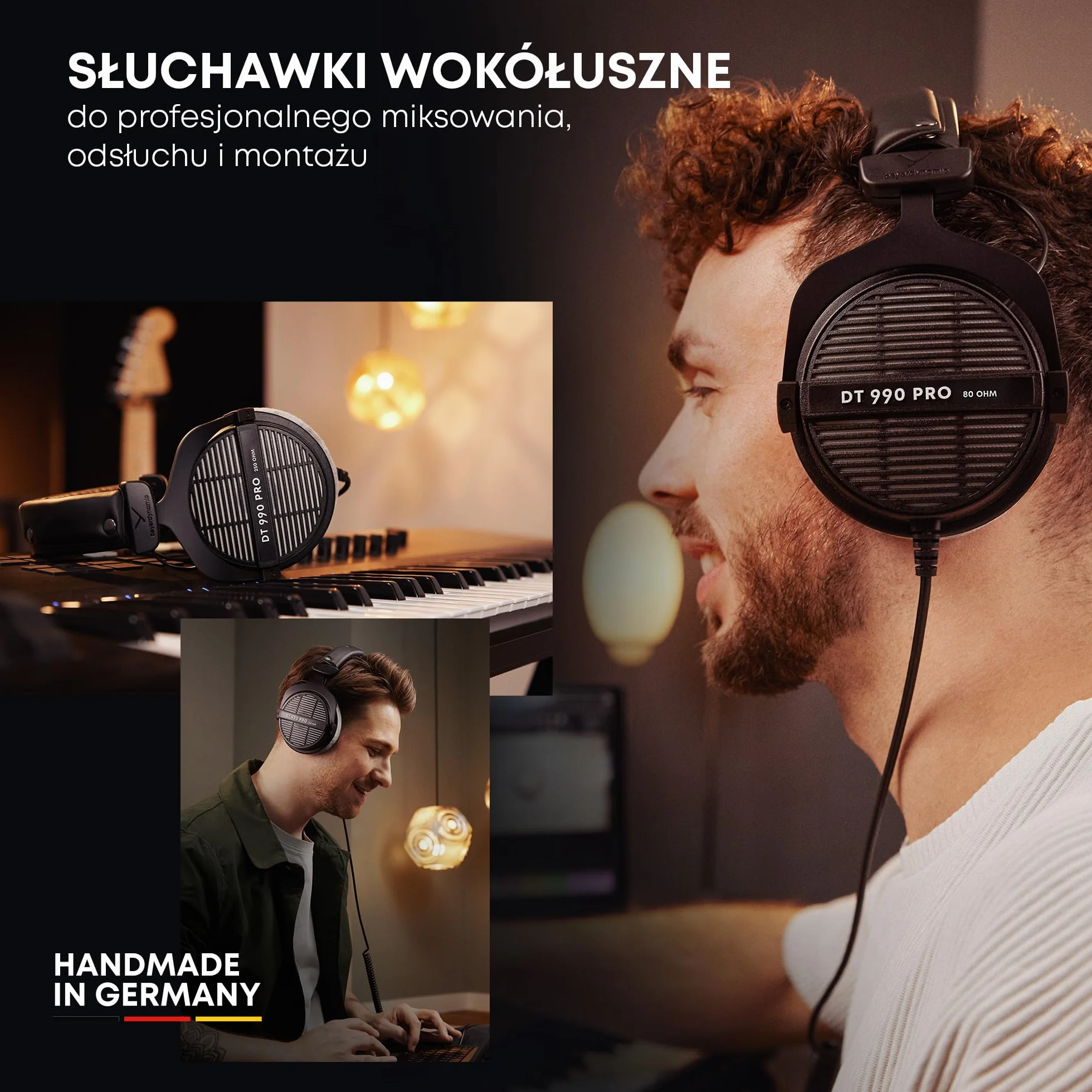 beyerdynamic DT 990 PRO Limitowana edycja w kolorze czarnym 250 Ohm. Jednostronne, przewodowe słuchawki studyjne nauszne do miksowania, masteringu i edycji. Ręcznie wykonane w Niemczech.