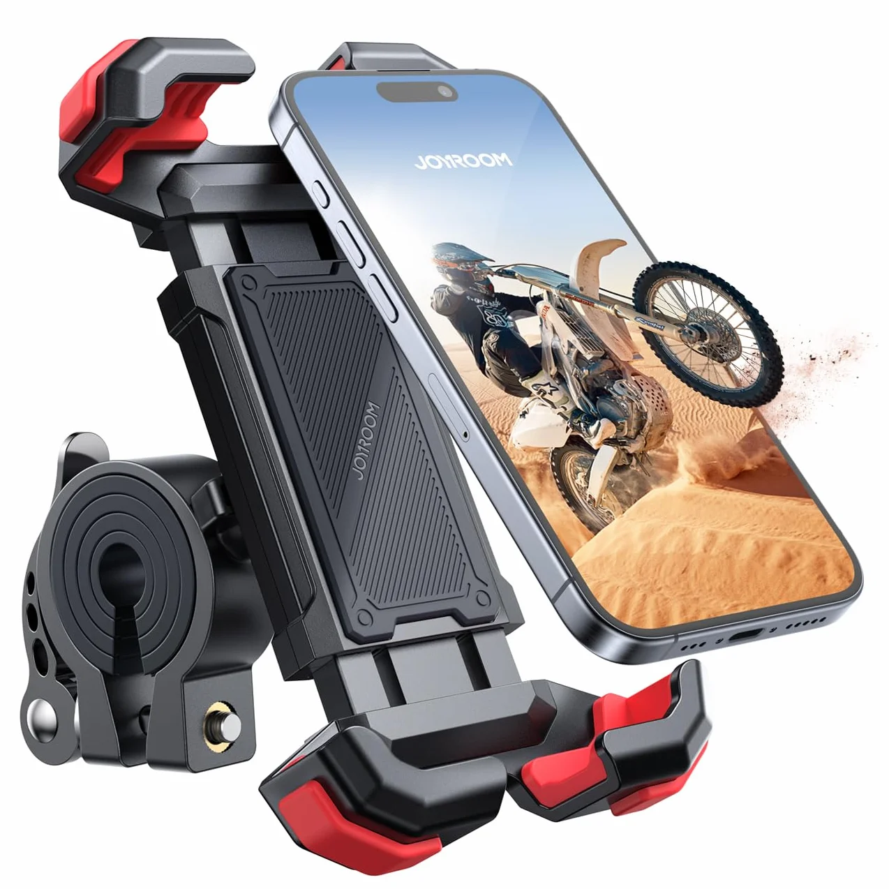 JOYROOM Uchwyt na Telefon Rowerowy, 2025 Nowy Uchwyt na Telefon Motocyklowy [ Szybki Demontaż 1S & Odporny na Wstrząsy], Obrotem 360° Kierownicę do Scooter 4,7-7,0" (Czerwony)