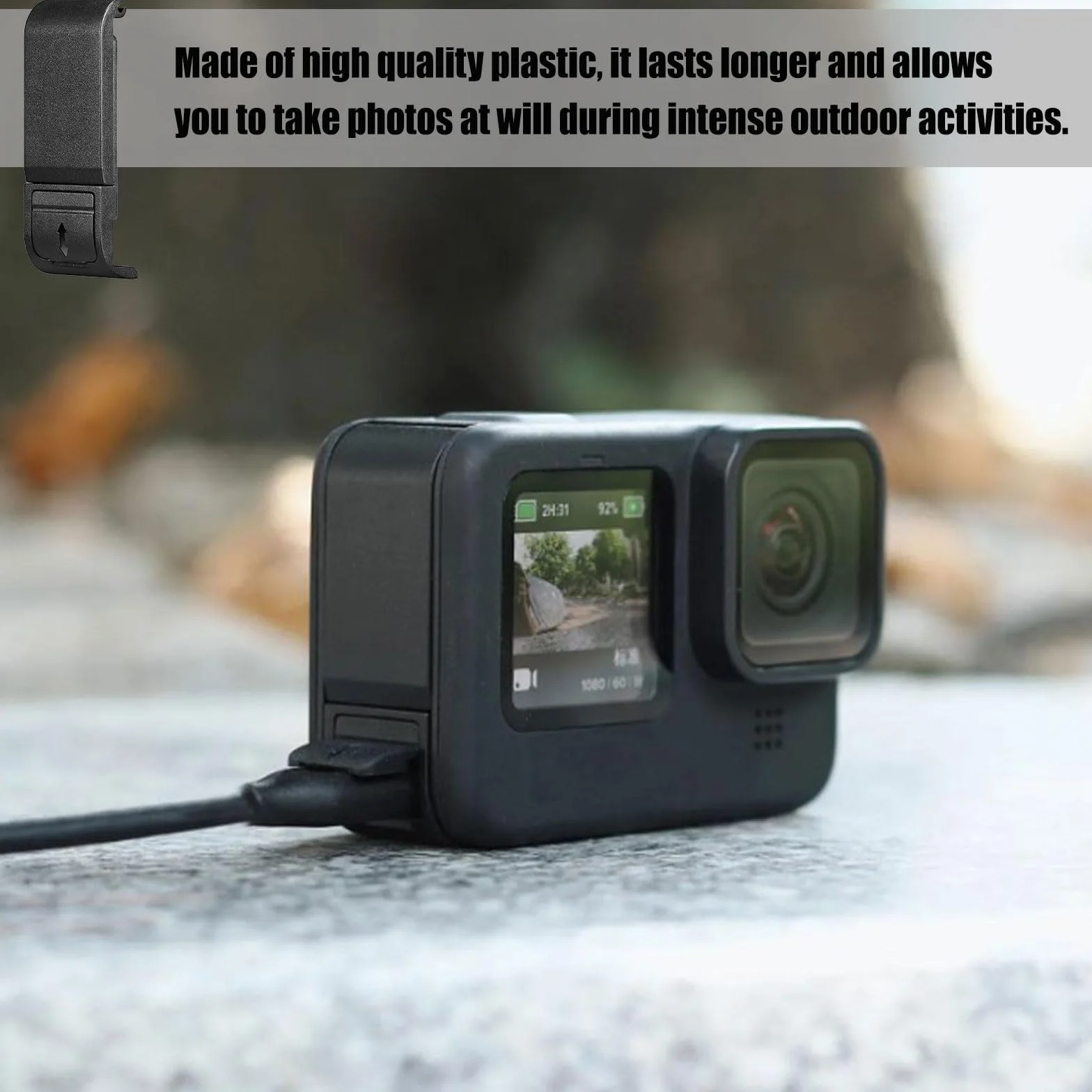 Pokrywa baterii kompatybilna z GoPro Hero 13 12 11 10 9, przeciwpyłowa osłona boczna drzwi boczne wymienna wymienna osłona baterii z portem typu C akcesoria kompatybilne z GoPro, czarny, 1 szt