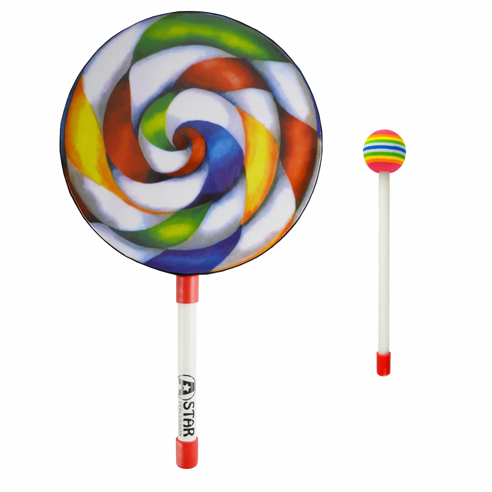 A-Star 8-calowy bęben ręczny Lollipop z plastikowym miękkim ubijakiem - 20 cm tęczowy bęben