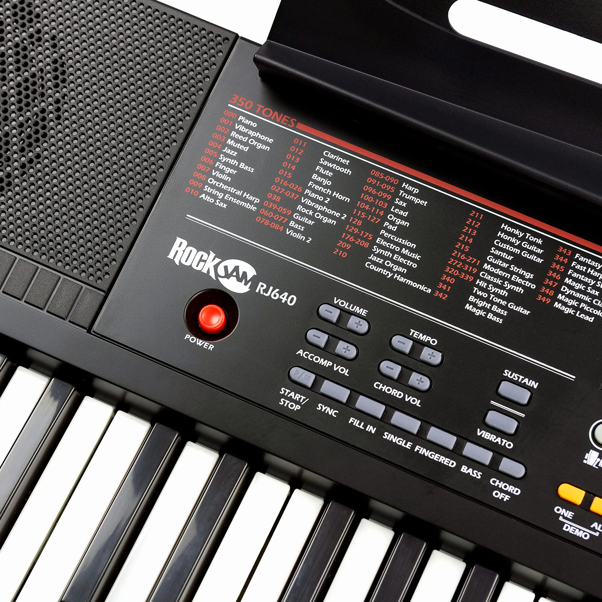 RockJam 61-Key Keyboard fortepian ze stojakiem na nuty, naklejki i lekcje