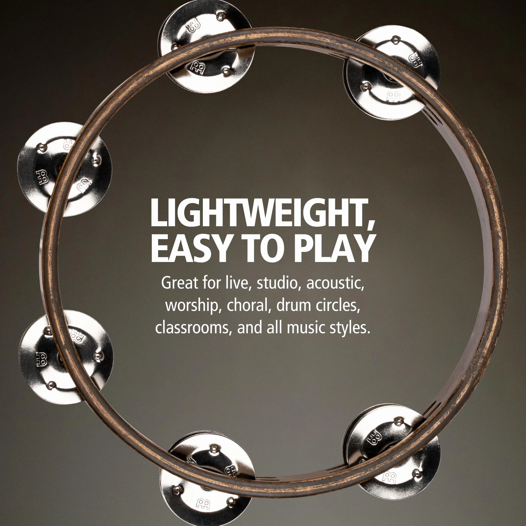 Meinl Percussion Compact Wood Tamborine - 2-rzędowy tamburyn - średnica 20 cm - dąb Siam/stal, orzech brązowy/naturalny (CTA2WB)