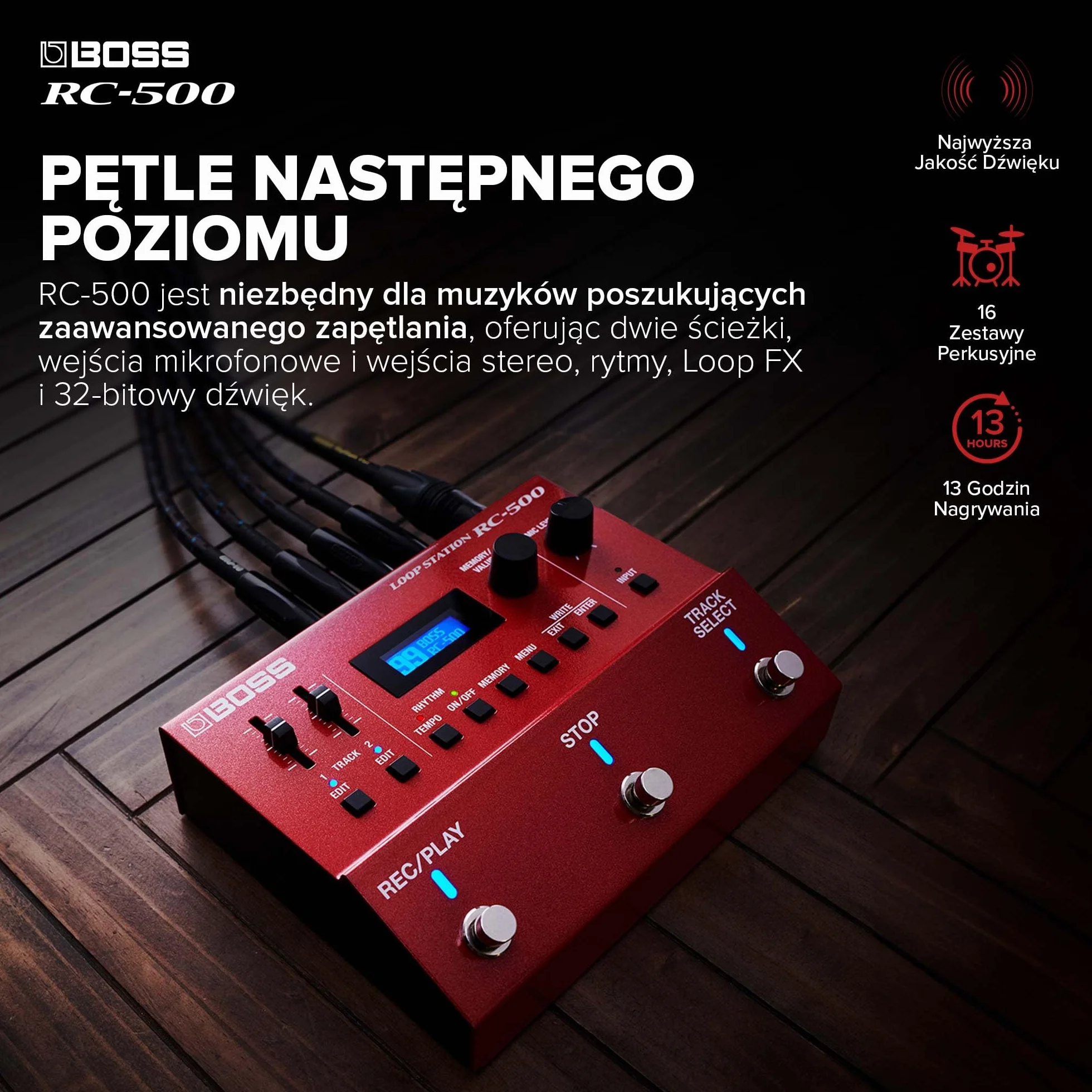 BOSS RC-500 Looper - Zaawansowany Dwuścieżkowy Looper z Wbudowanymi Opcjami Miksowania i Głębokiej Kontroli - Wiodąca w Swojej Klasie Jakość Dźwięku - 16 Wszechstronnych Zestawów Perkusyjnych