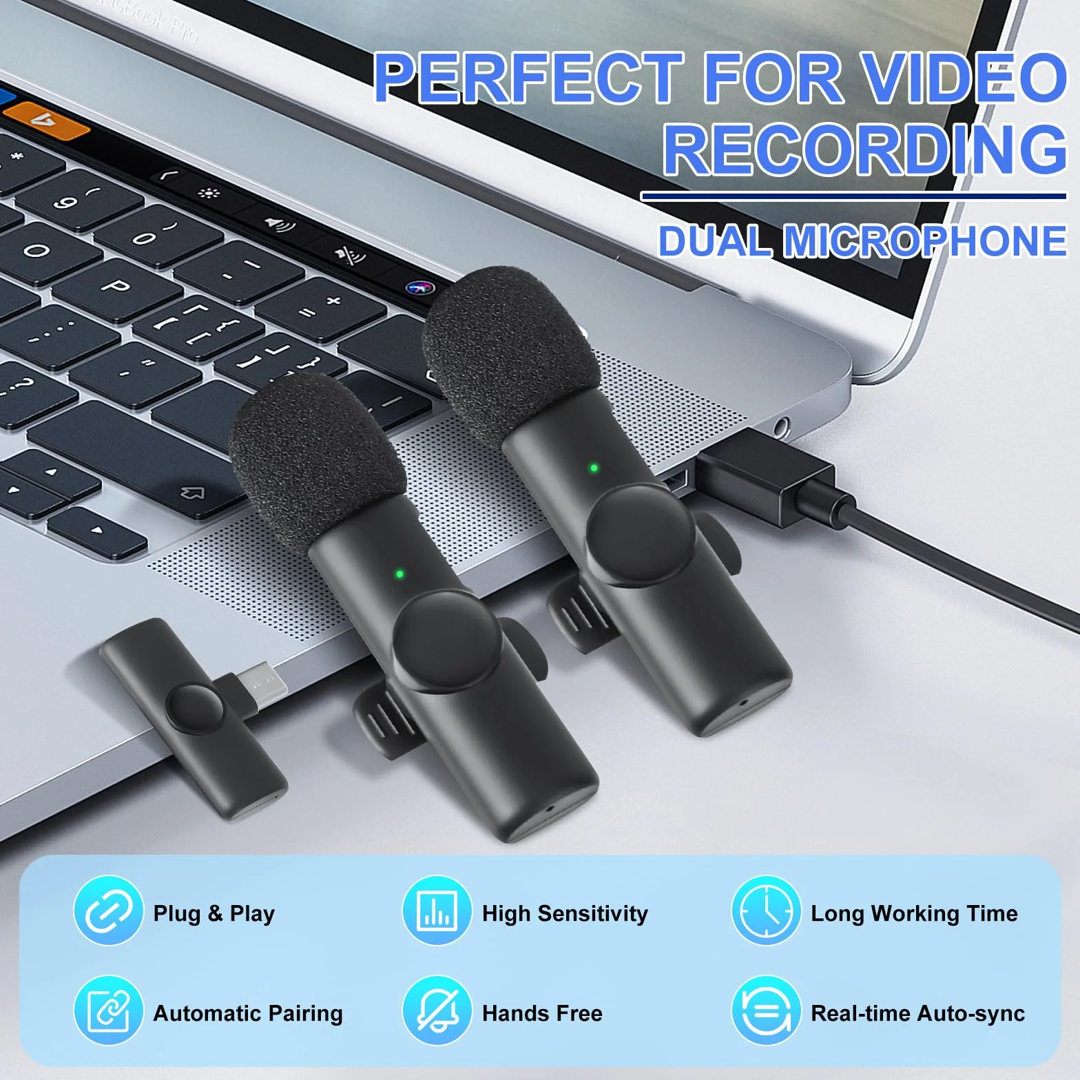 ZWOOS Mikrofon na telefon komórkowy, mikrofon lavalier, plug-and-play, bezprzewodowy mikrofon, wyraźny i bez hałasu, mikrofon Bluetooth, telefon komórkowy do nagrywania wideo, vlogów, streamingu,