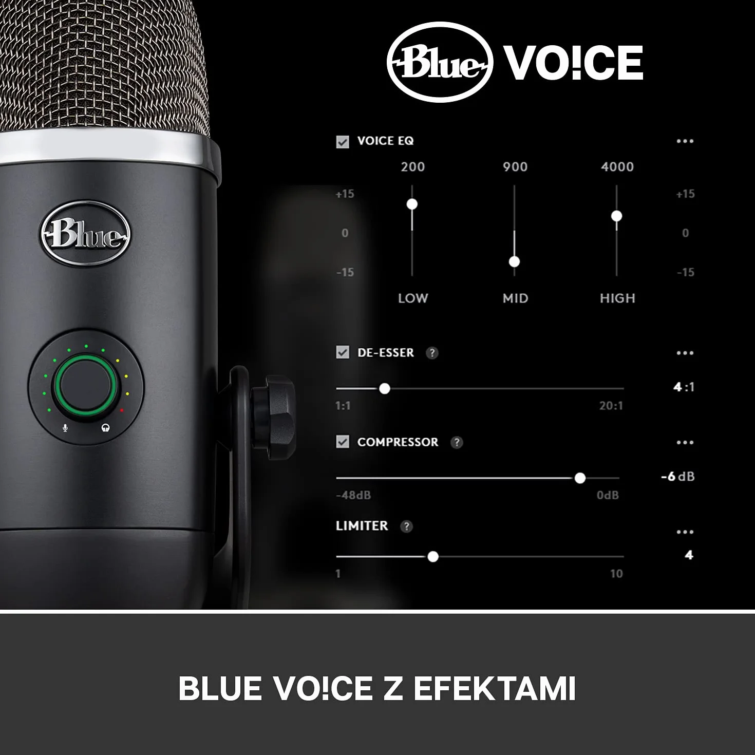 Blue Yeti X Professional Mikrofon Kondensacyjny USB do PC, Mac, Gamingu, Nagrywania, Streamingu, Podcastów na PC, Mikrofon z Funkcją High-Res Metering, Oświetleniem LED, Efekty Blue VO!CE - Czarny