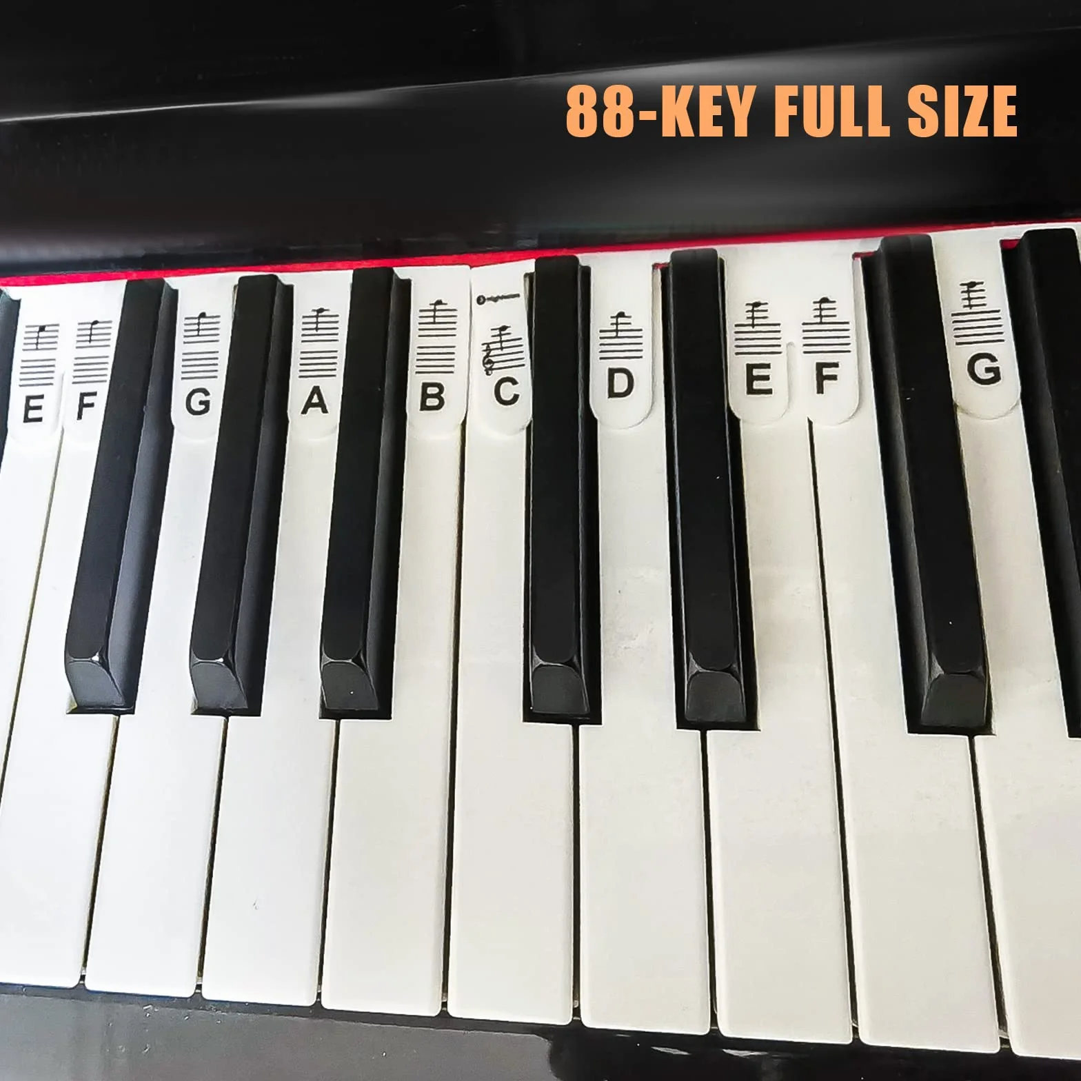 Naklejki na Pianino, Okragly Róg Pelnowymiarowe Naklejki na Klawiature Pianina 88 Klawiszy Silikonu Bez Potrzeby Przyklejania Wielokrotnego Uzytku i Zdejmowane Piano Keyboard Stickers ze Skrzynka