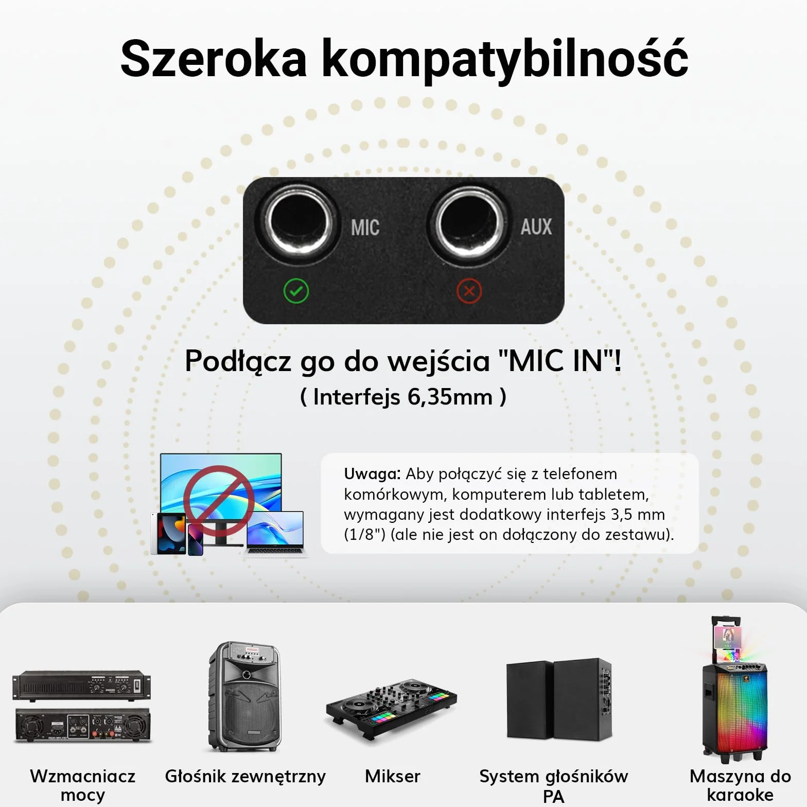 TONOR Bezprzewodowy System Mikrofonów 4x5-kanałowy Ręczny Mikrofon Dynamiczny z Odbiornikiem UHF 60M