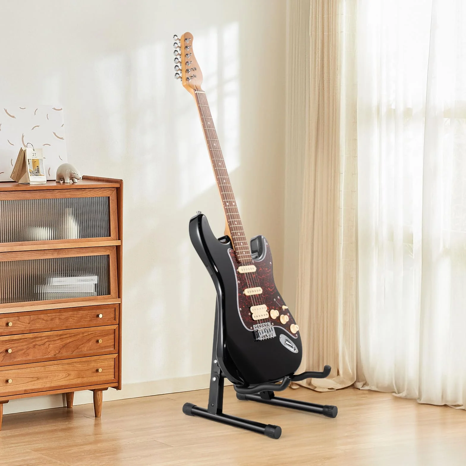 FS1 Składany Stojak na Gitarę, Stojak Podłogowy A Rama, Uniwersalny Uchwyt na Gitarę Akustyczną Klasyczną Elektryczną Basową Ukulele Banjo Mandolina Skrzypce, Regulowany Statyw do Gitary
