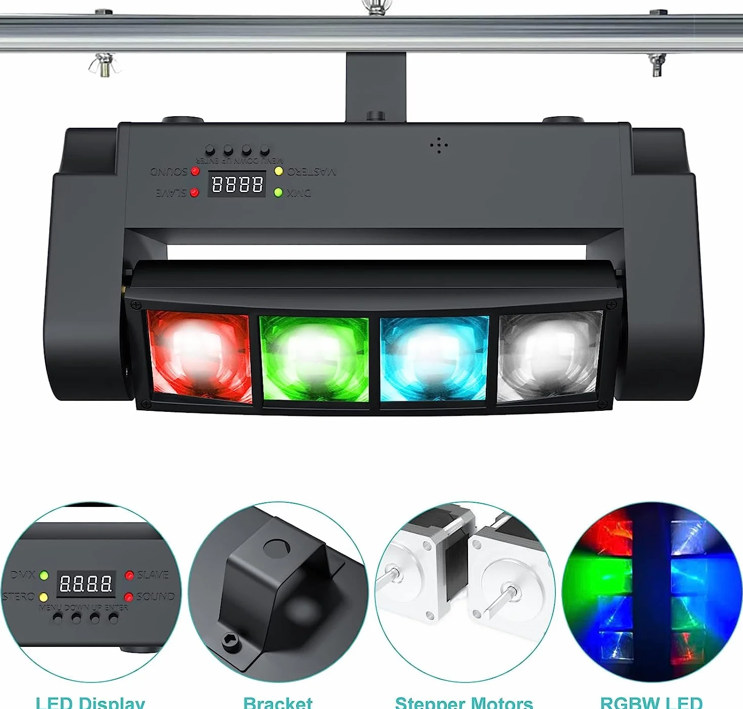 BETOPPER Światło Sceniczne Moving Head, RGBW 4 w 1, Mini Oświetlenie Imprezowe LED, DMX512 / Tryb Głosowy Do Baru, Na Imprezę