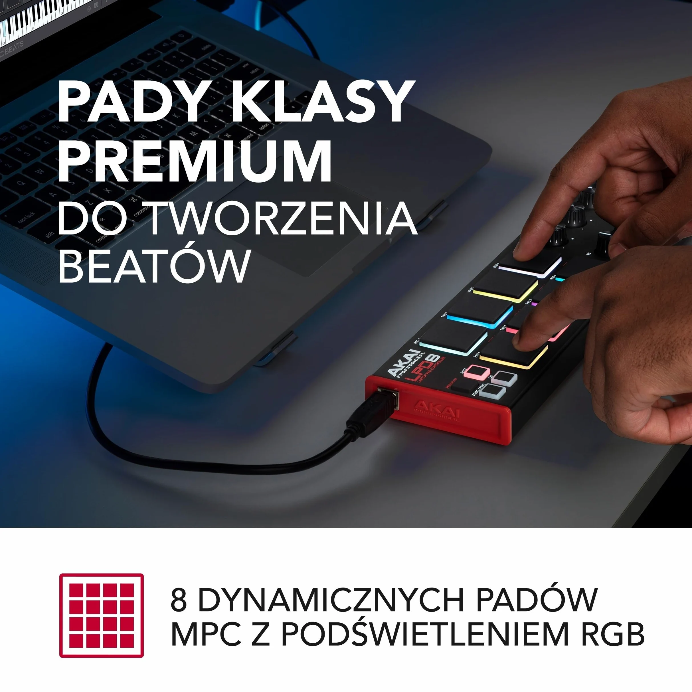 Akai Professional LPD8 - Kontroler USB MIDI z 8 Responsywnymi Padami Perkusyjnymi MPC (Mac i PC), 8 Pokrętłami i Programy do Produkcji Muzyki