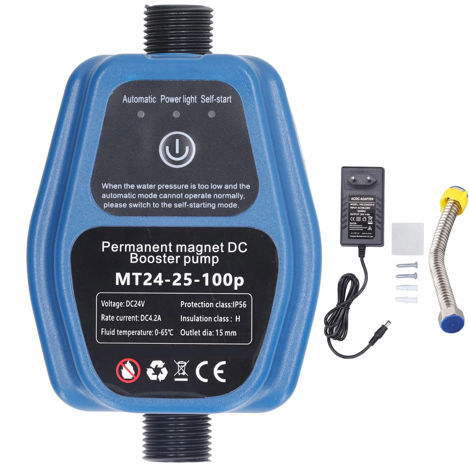 Pompa Wspomagająca Ciśnienie Wody do Prysznicu 100W 24V 25L/min Automatyczna z Zabezpieczeniem Przed Suchobiegiem IP56 Wtyczka UE