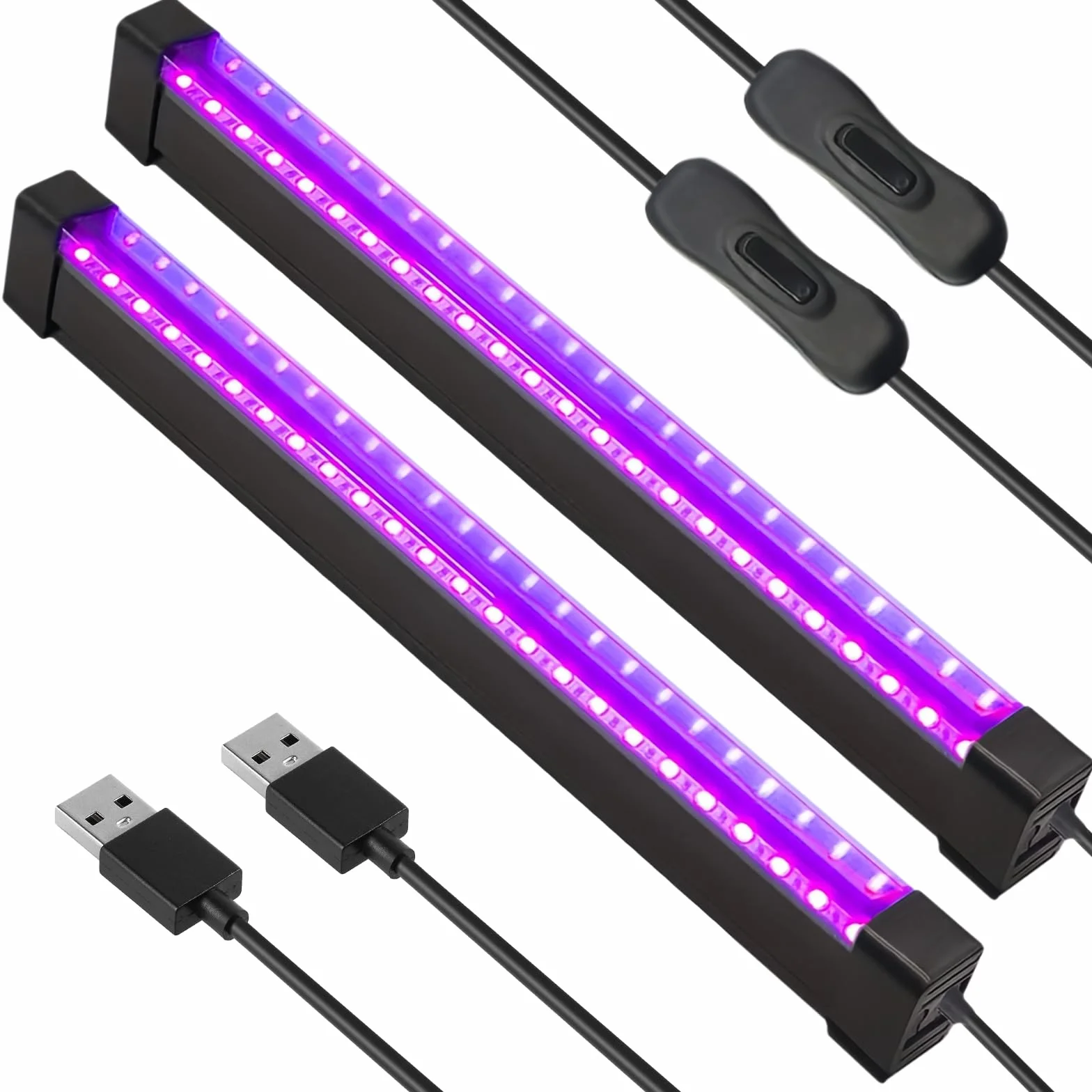 2 sztuki czarnych lamp: 8 W UV LED czarne światło z przełącznikiem i wtyczką USB, Black Light Bar na dyskotekę, imprezę, Halloween, oświetlenie sceniczne
