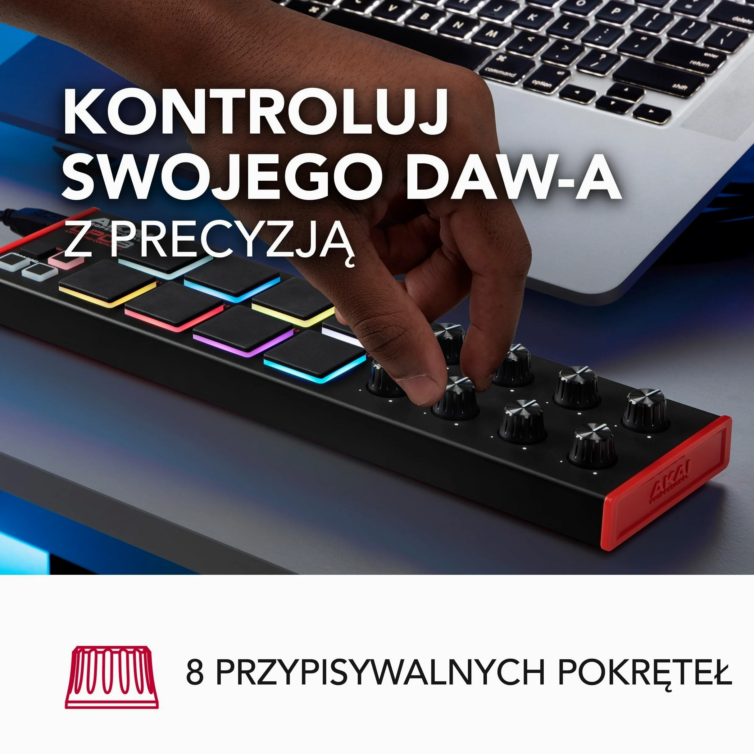 Akai Professional LPD8 - Kontroler USB MIDI z 8 Responsywnymi Padami Perkusyjnymi MPC (Mac i PC), 8 Pokrętłami i Programy do Produkcji Muzyki