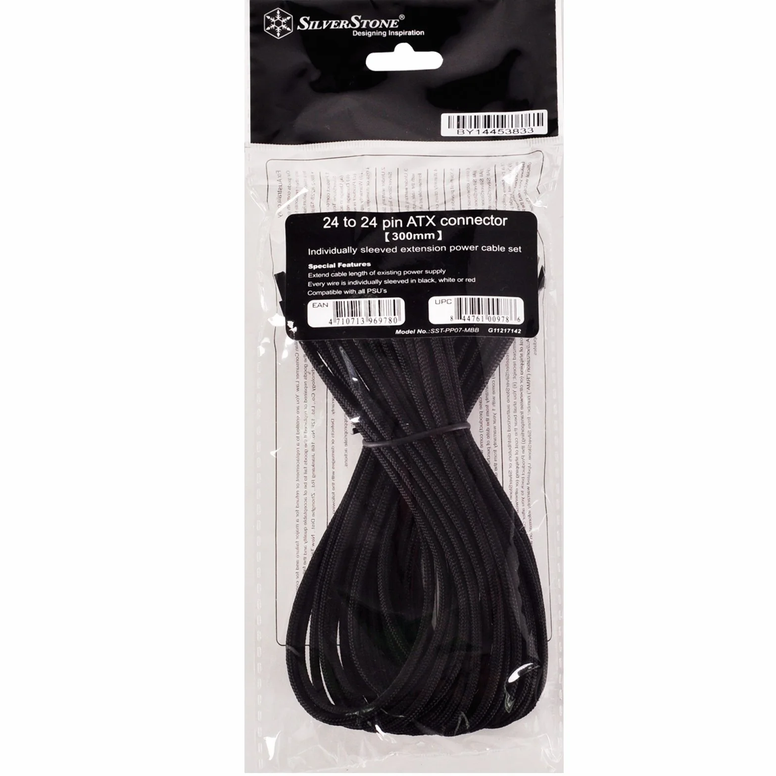 SilverStone SST-PP07-MBB - 30 cm płyta główna 24-pinowy kabel przedłużający do 24-pinowego, czarny