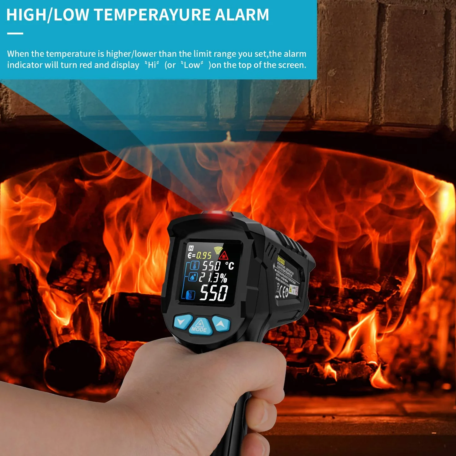 Termometr Na Podczerwień IR Pirometr Laserowy Termometr Cyfrowy Pistolet MESTEK -50°C do 550°C Bezdotykowy z Funkcją Alarmu LCD Wilgotność Otoczenia Regulowana emisyjność Gotowanie Powietrze Lodówka