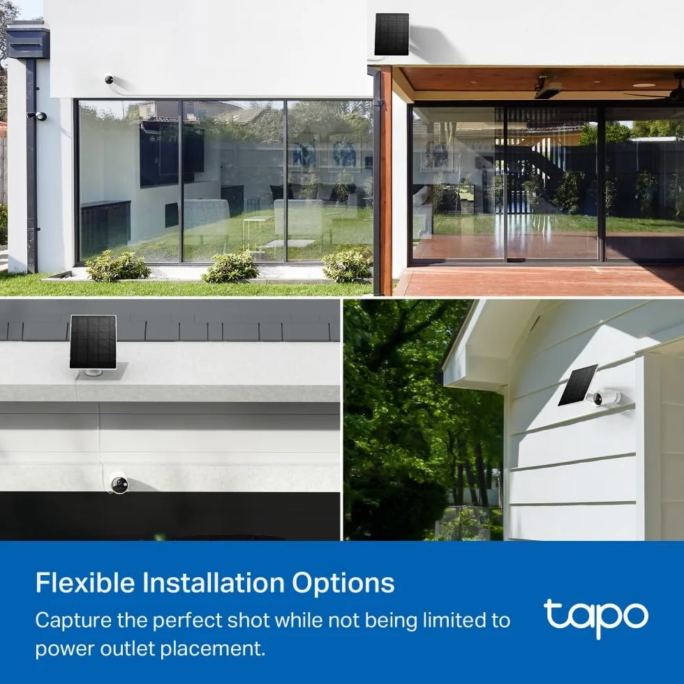 Tapo Panel słoneczny A202 4,5 W, 5,2 V, odpowiedni do baterii Tapo kamery, elastyczna instalacja, ładowanie o wysokiej wydajności, IP65, regulowany 360°, kabel do ładowania 4 m