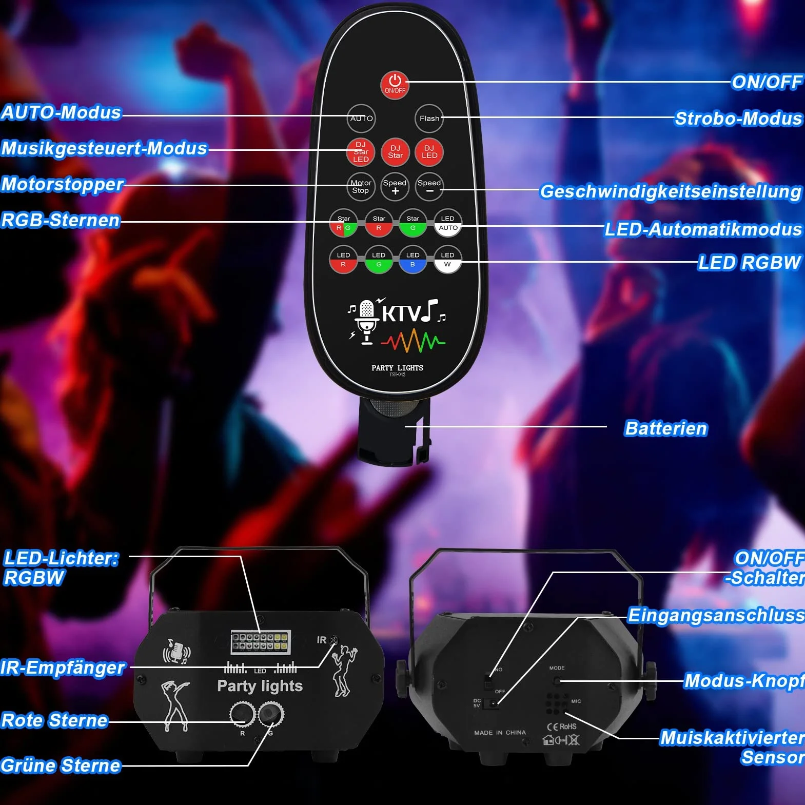 Nigecue Oświetlenie dyskotekowe z pilotem zdalnego sterowania, sterowane muzyką, światło dyskotekowe ze stroboskopem, sterowane głosem LED, kula dyskotekowa z kablem USB 2 m, na Halloween, Boże