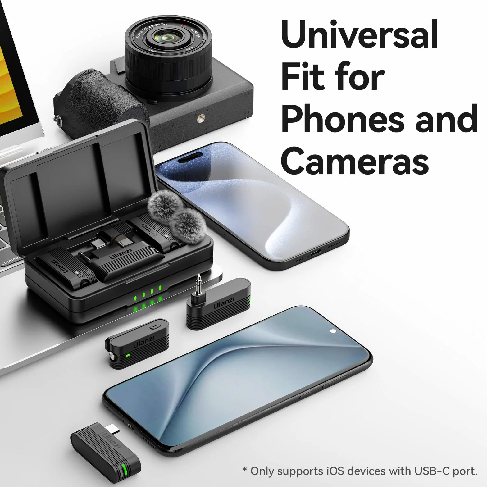 ULANZI A100 Bezprzewodowy mikrofon, Mini mikrofon krawatowy do iPhone15/16'a i Androida/Kamera/USB-C, 13.5 godzin autonomy, Mikrofon Lavalier plug and play do Nagrywanie Wideo, YouTube, TikTok, Vlog