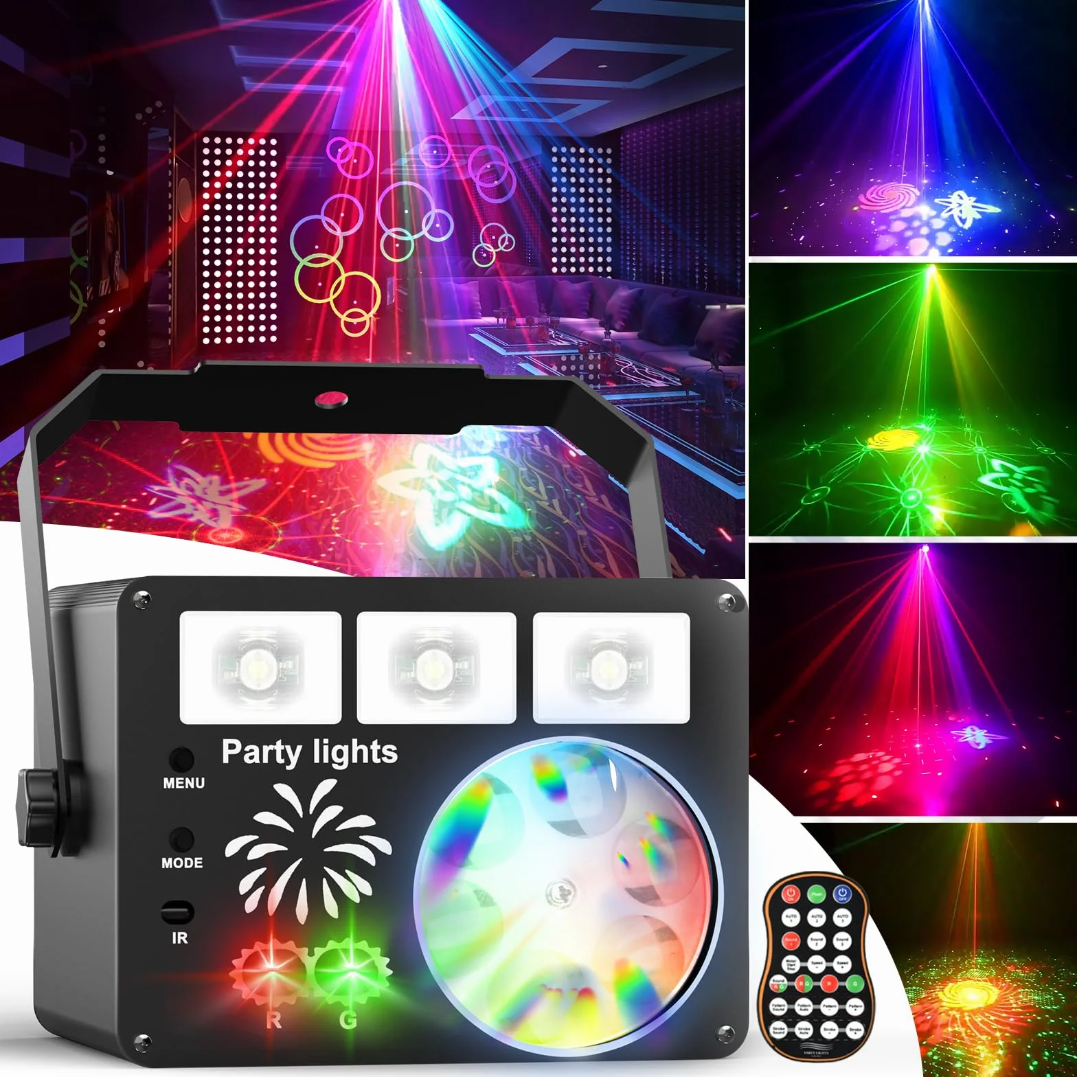Oświetlenie sceniczne,kula dyskotekowa 60 wzorów RGB, oświetlenie imprezowe 3 w 1 z efektem UV, światło stroboskopowe aktywowane muzyką, obrotowe światło dyskotekowe USB o 360° na Boże Narodzenie, bar