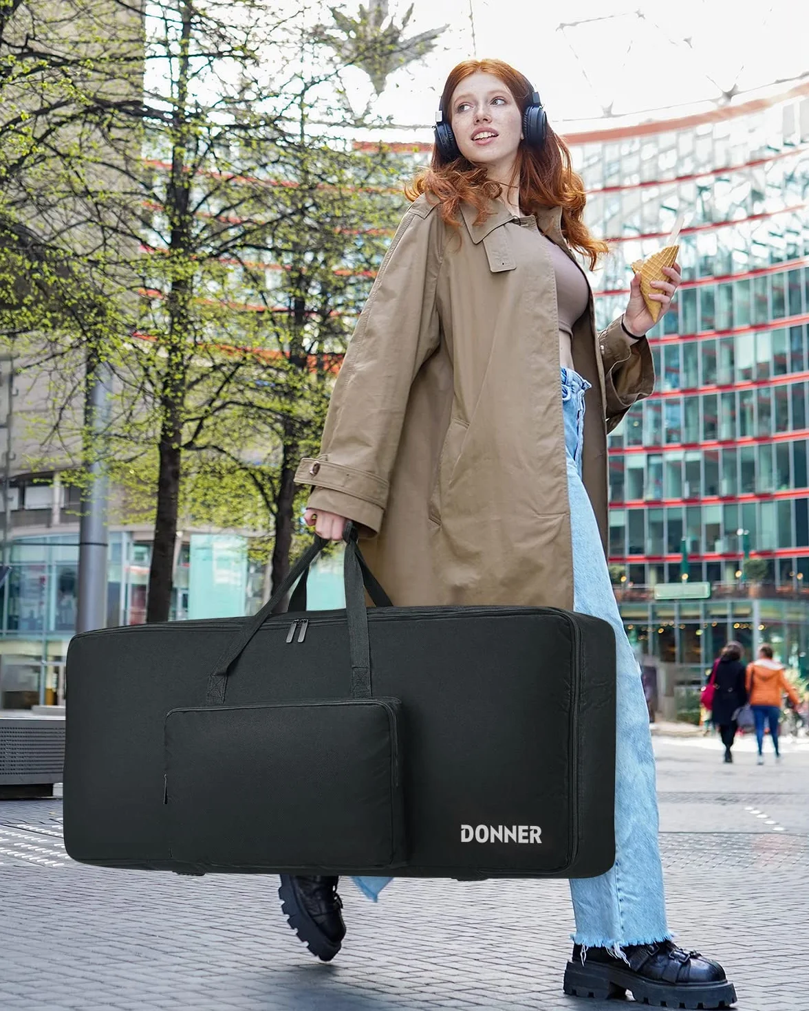 Donner Gig Bag z 61 klawiszami, solidna, 104 x 41 x 13 cm, 10 mm wyściełana obudowa fortepianu elektrycznego z uchwytem, nylon Oxford 600D, czarny