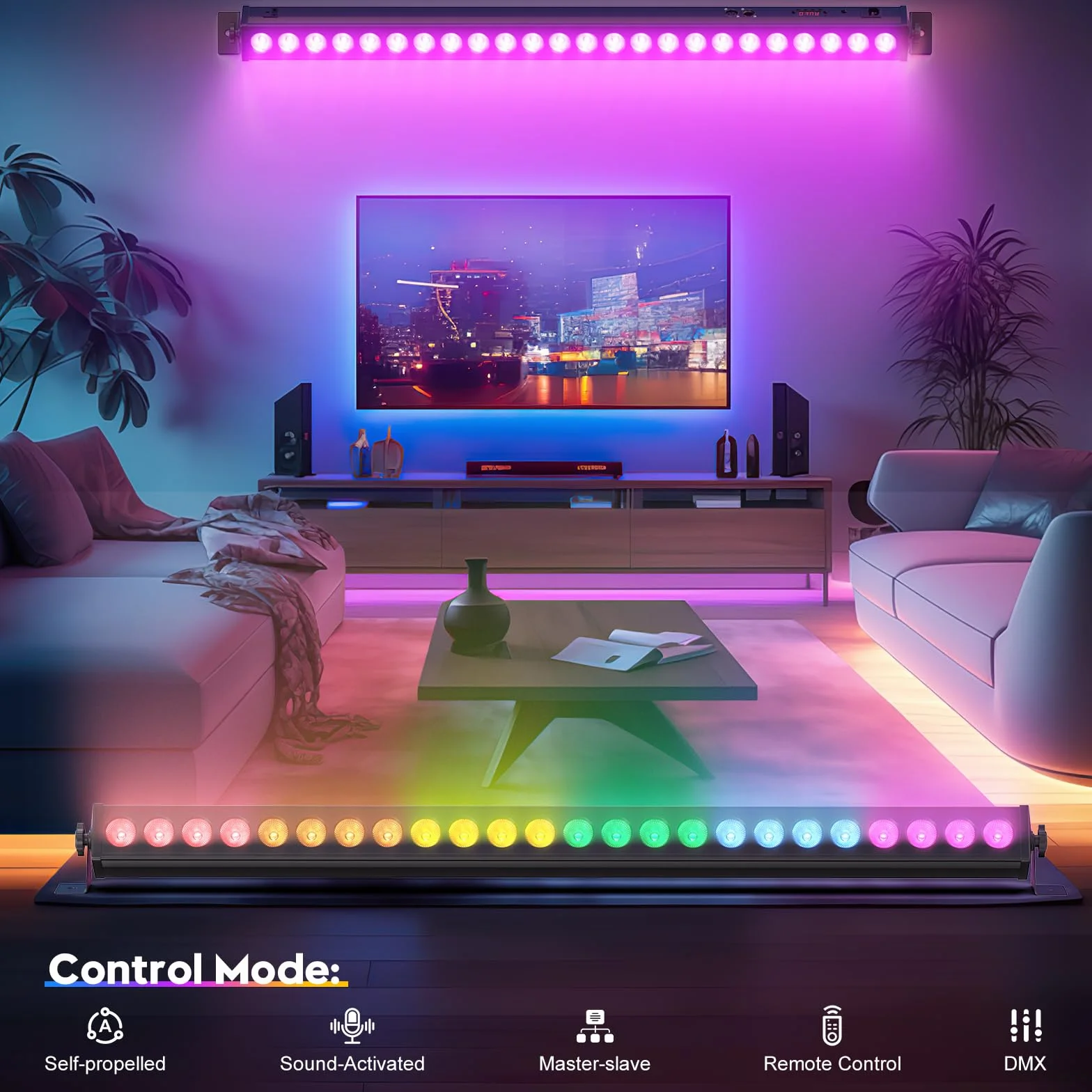 UKing LED Wall Wash oświetlenie imprezowe 24x3W RGB Bar Disco efekt świetlny z pilotem zdalnego sterowania i DMX512 sterowane muzyką stroboskopowe dla DJ i domowych party