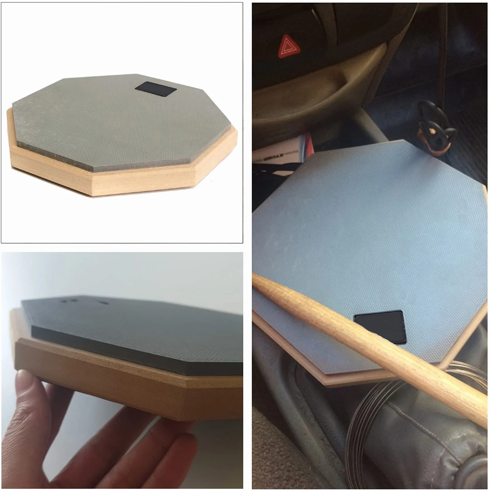 Eujgoov Pad Perkusyjny 8in Professional Practice Pad Absorbujący Wstrząsy Drewniany Głupi Pad Perkusyjny do ćwiczeń Perkusyjnych(Szary)