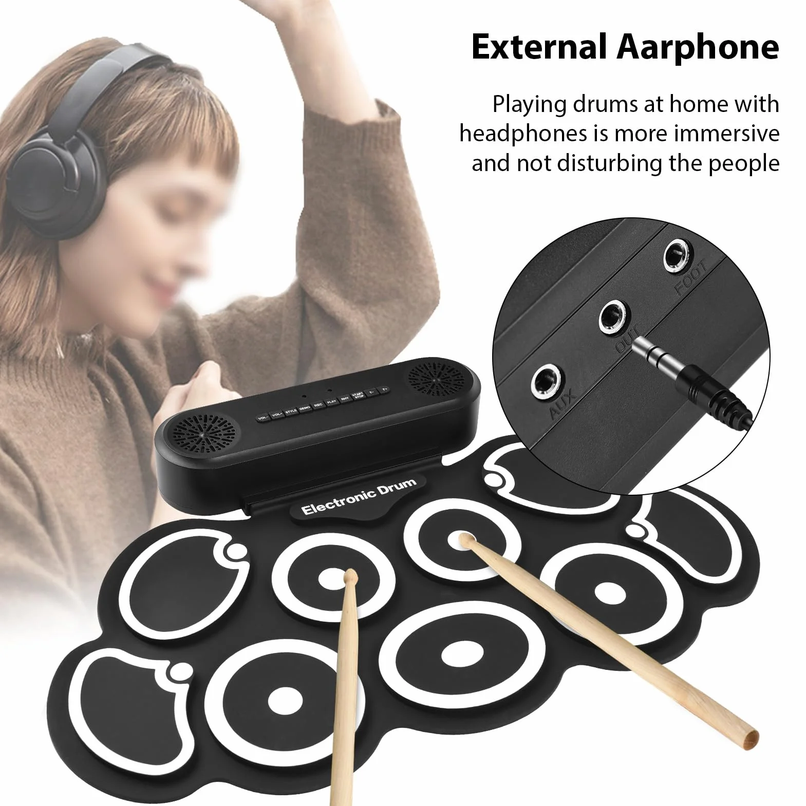 Electronic Drum Zestaw Przenośny Podkładka z Podwójnym Głośnikiem dla Perkusistów i Studentów Czarnych