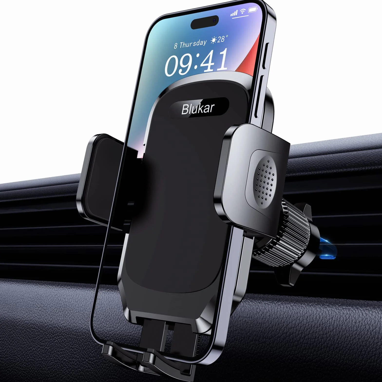 Blukar Uchwyt na telefon samochodowy, uchwyt na kratkę wentylacyjną, drzwi, telefon, samochód, wentylacja - ulepszony stabilny klips - obrót o 360° dla smartfonów/GPS 4,0-6,7 cala