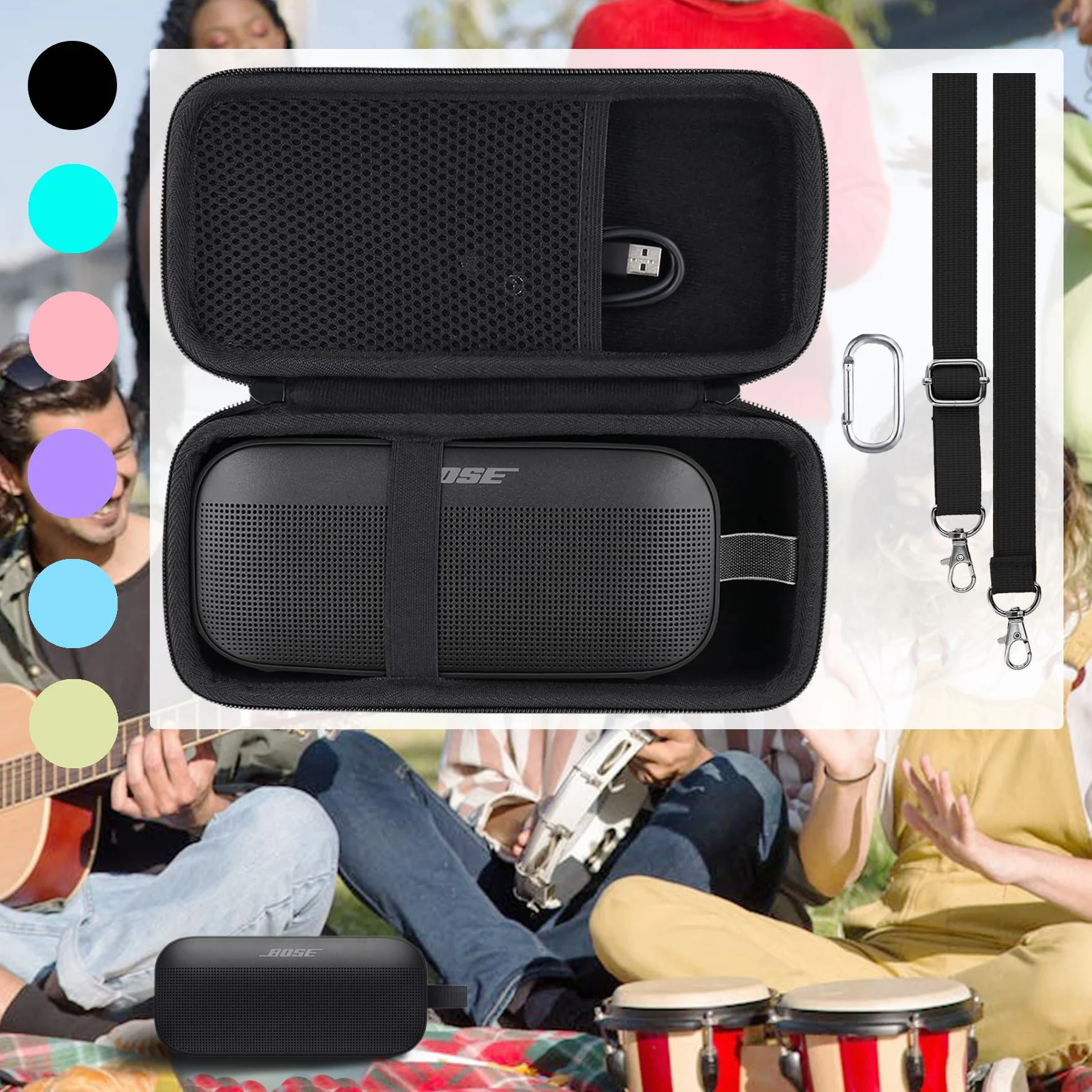 Khanka - Wymienny twardy futerał podróżny do głośnika Bluetooth Bose Soundlink MAX/Flex, Solo Case (różowy, pokrowiec Bose Flex)