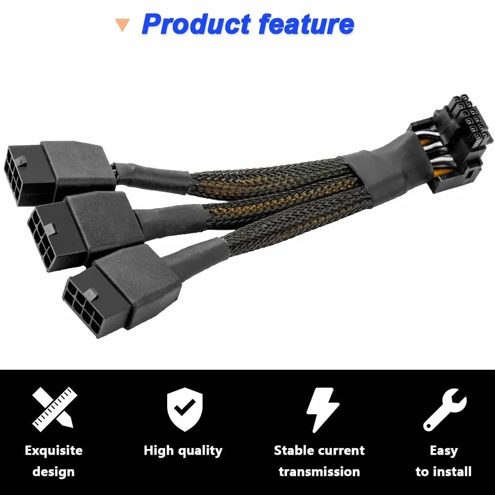 Xiatiaosann 16 AWG PCIE 5.0 12VHPWR 600W 3x8 Pin do 16Pin (12+4Pin) 90 stopni Adapter do zasilania kątowego prostego dla karty graficznej RTX 4090 4080 3090TI 4070Ti (typ B)