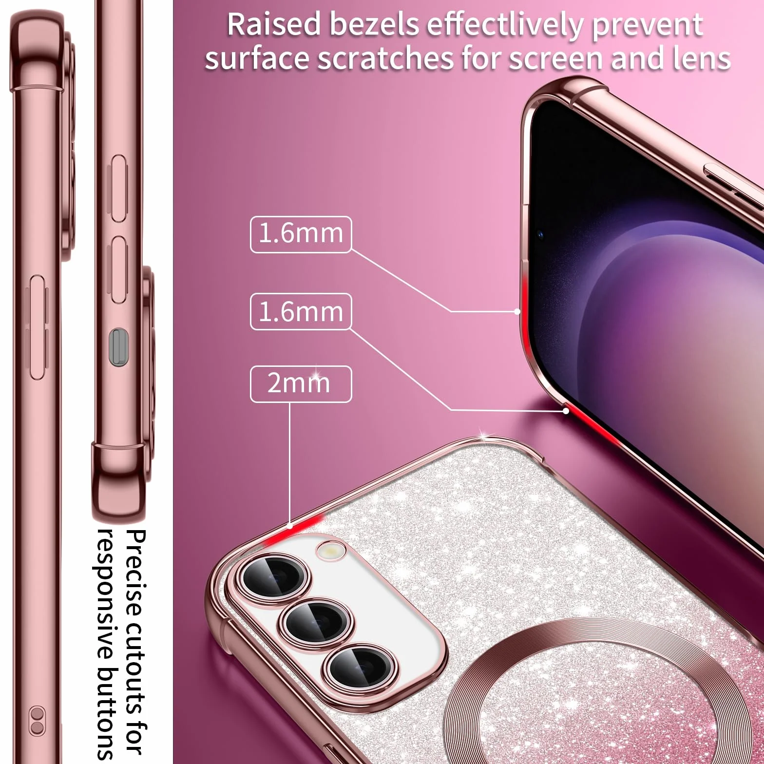 Phoona Etui z łańcuchem na telefon komórkowy do Samsunga Galaxy S23 Plus 5G z paskiem [Kompatybilne z MagSafe], luksusowe etui z błyszczącym powłokiem magnetycznym do Samsunga S23 Plus 5G, ochronne