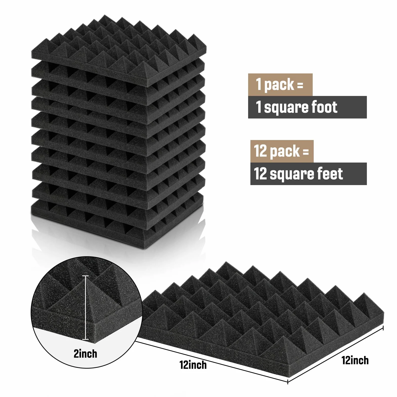 Soundsbay 12 sztuk Pianka akustyczna 30 x 30 x 5 cm Panele akustyczne do podcastów, studiów nagraniowych, biur
