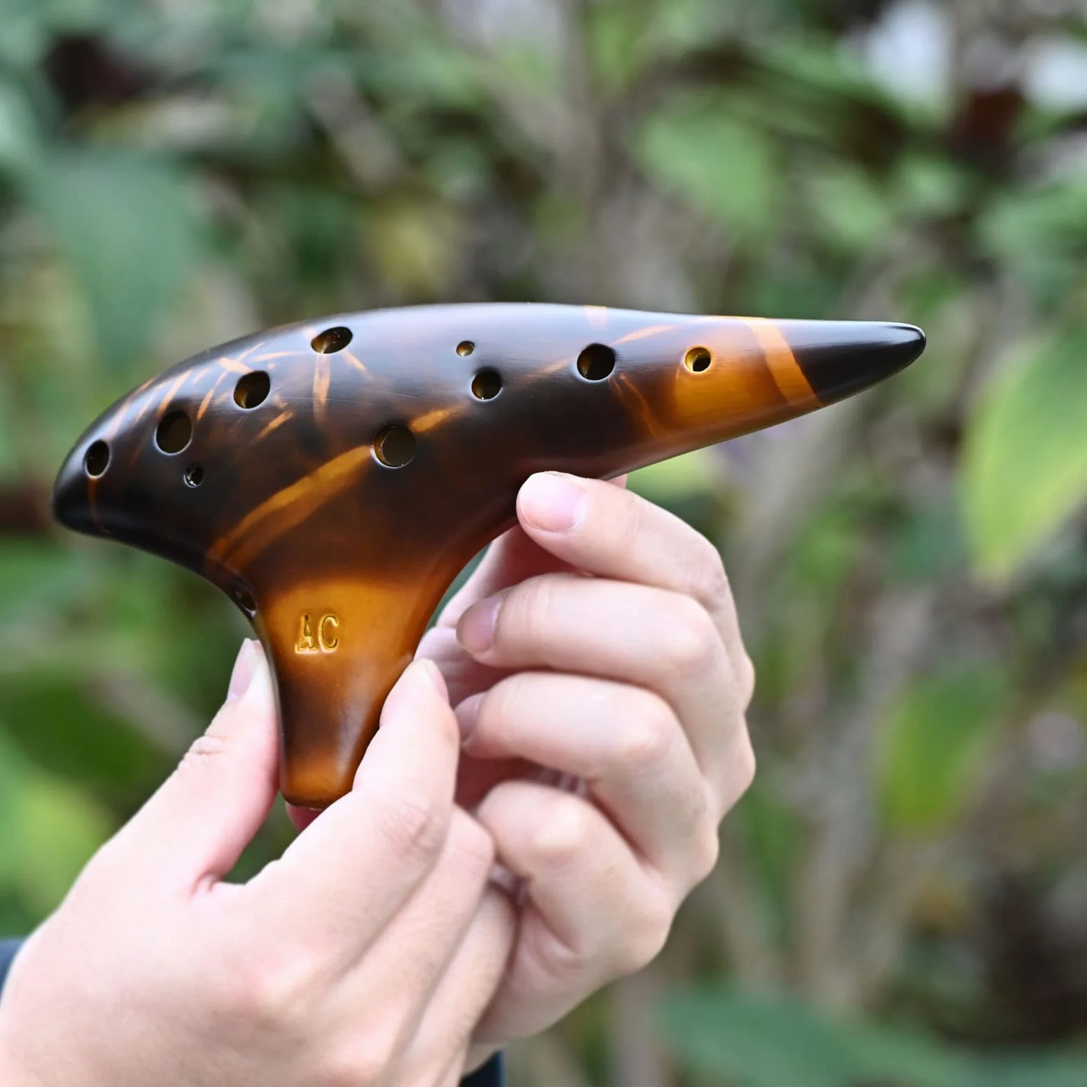 Okarina, 12 otworów Alto C, ceramiczne okaryny z torbą na pasek na szyję, instrument muzyczny, prezent dla dorosłych (żółty)