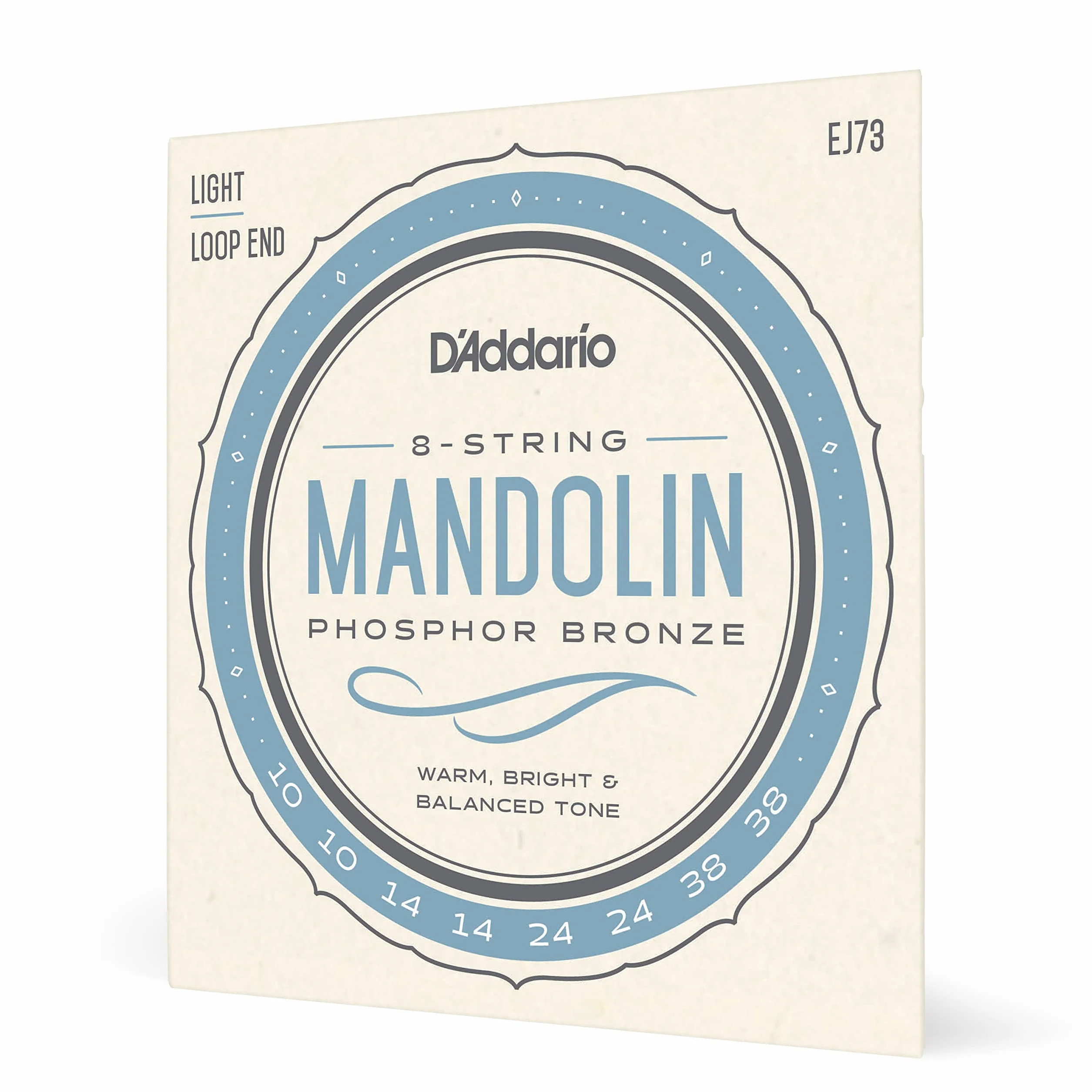 D'Addario Struny mandoliny - struny mandoliny - brąz fosforowy - do 8 strun mandoliny - ciepły, jasny, zrównoważony ton - EJ73 - lekki, 10-38