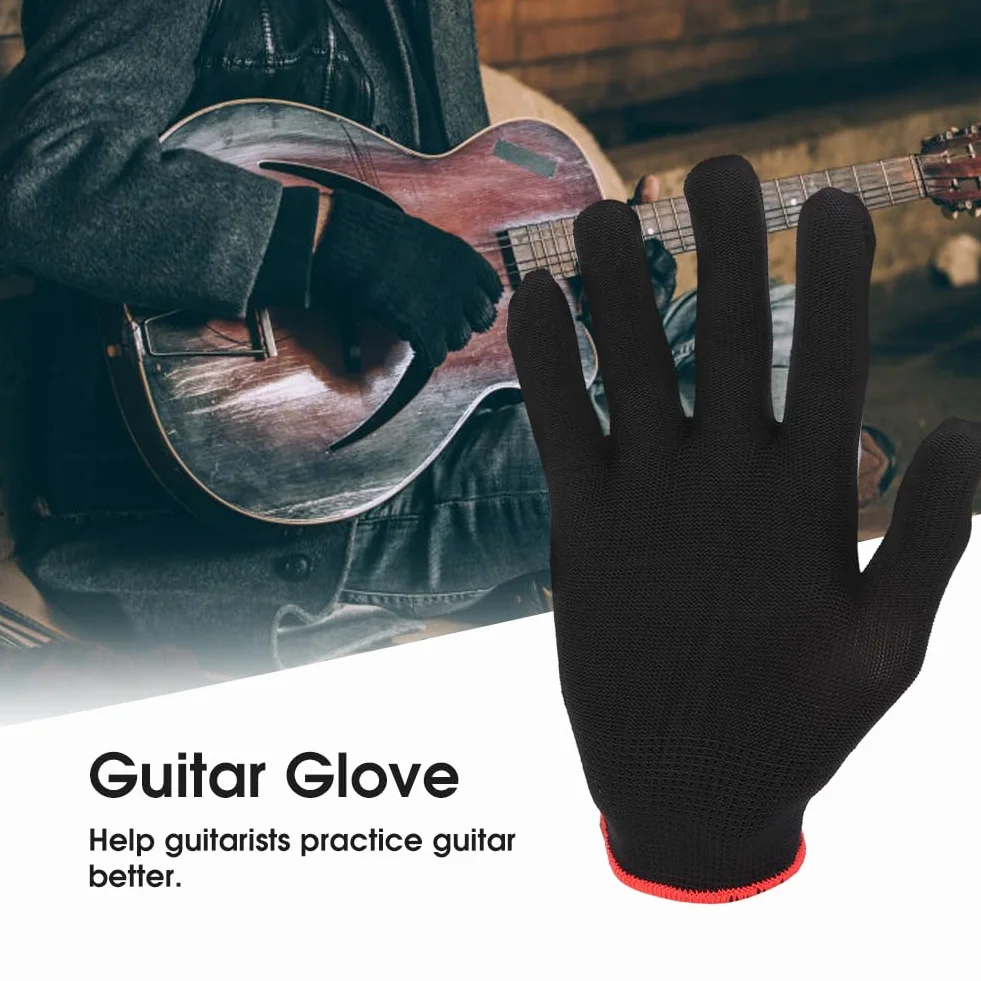 Rękawiczki Gitarowe, Rękawice do ćwiczeń, Osłona Palców Muzyka na gitarę, Skrzypce, Banjo, Ukulele, Ultracienki Nylonowy materiał Siatkowy, Wygodny i Elastyczny (M 6,5 x 8 cm)