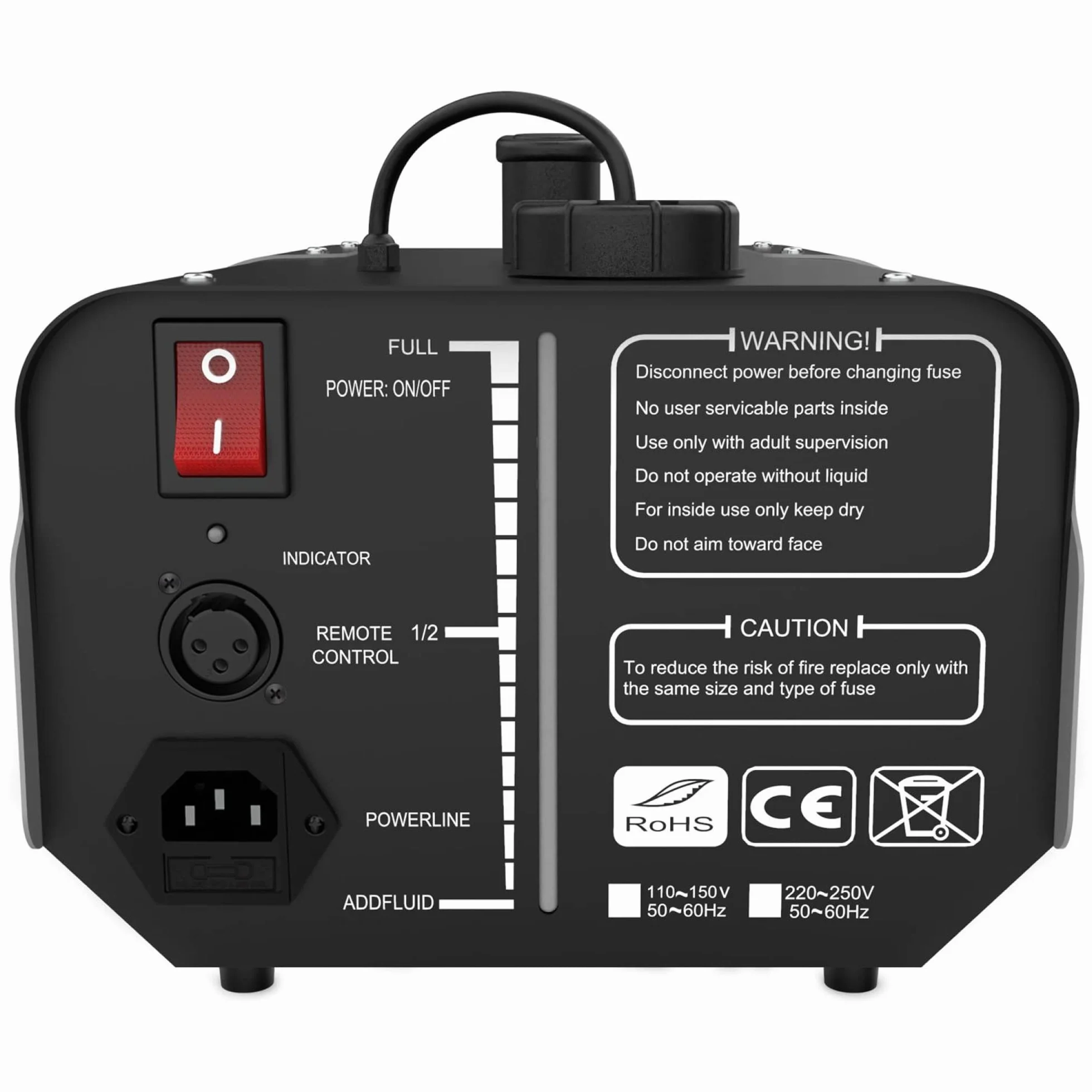 Audibax Smoke 900 - Podświetlana maszyna do dymu LED RGB - Zdalne sterowanie przeciwmgielne - moc 900 W - Pojemność 0,9 l - Dym na minutę 280 m3 - ogrzewanie w 4 minutach
